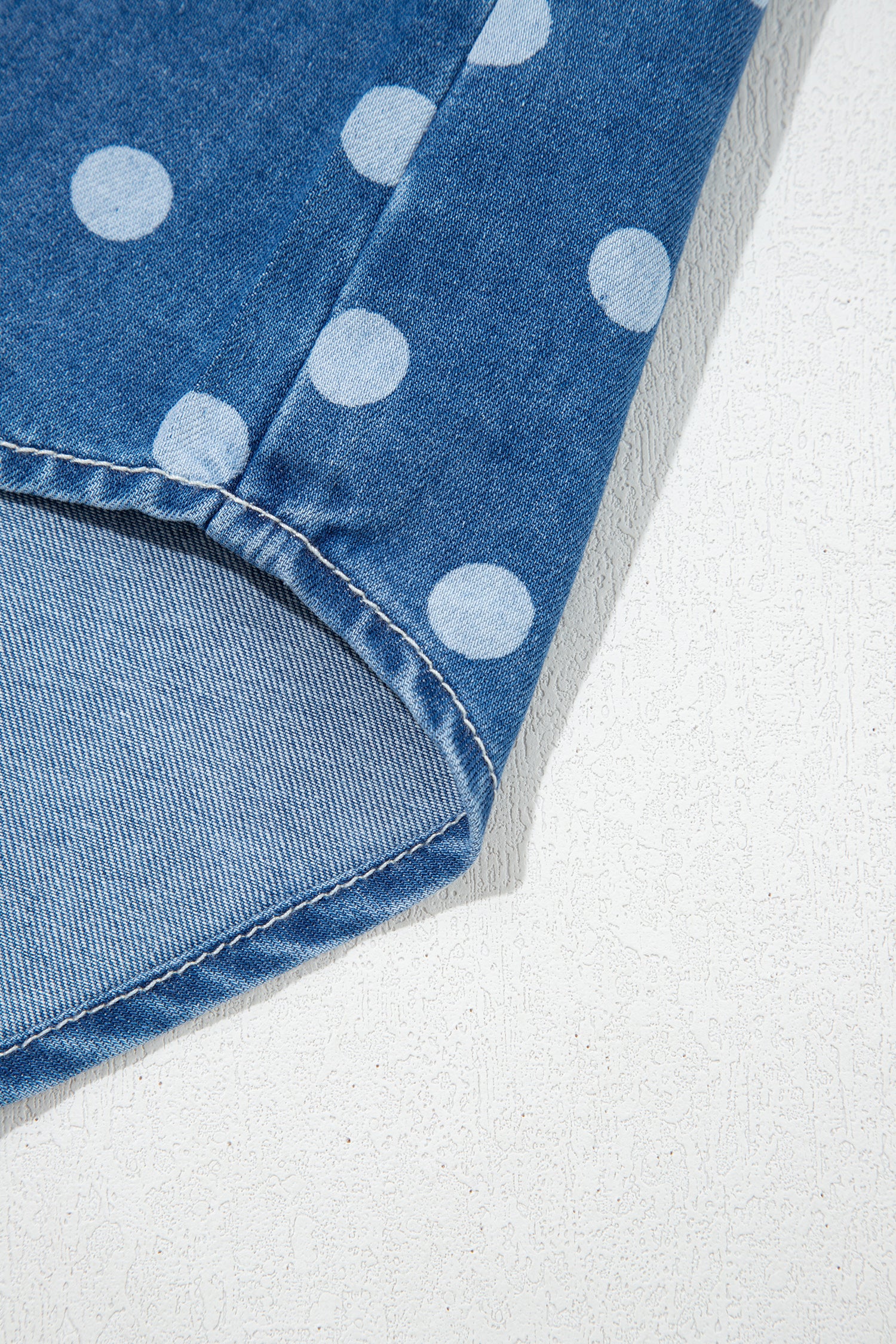 Polka Dot Long Sleeve Collar Shift Tunic Denim Jacket – Blue