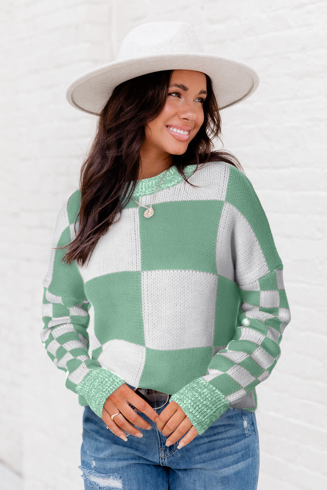 Flaxen Checkered Print Drop Shoulder Sweater eAura