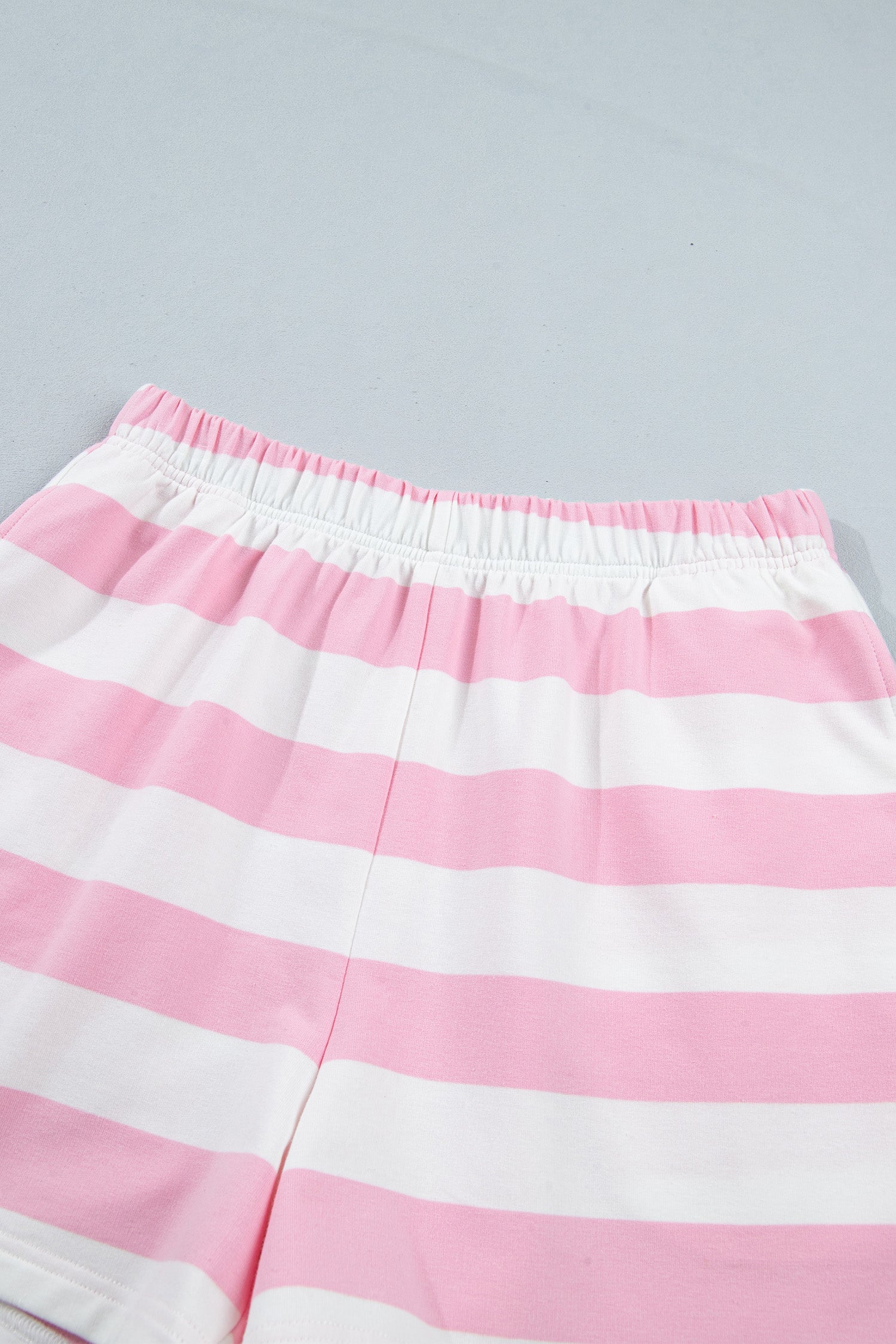 Patchwork Zipper Pullover Elastic Waist Shorts 2pcs Set – Pink Stripe