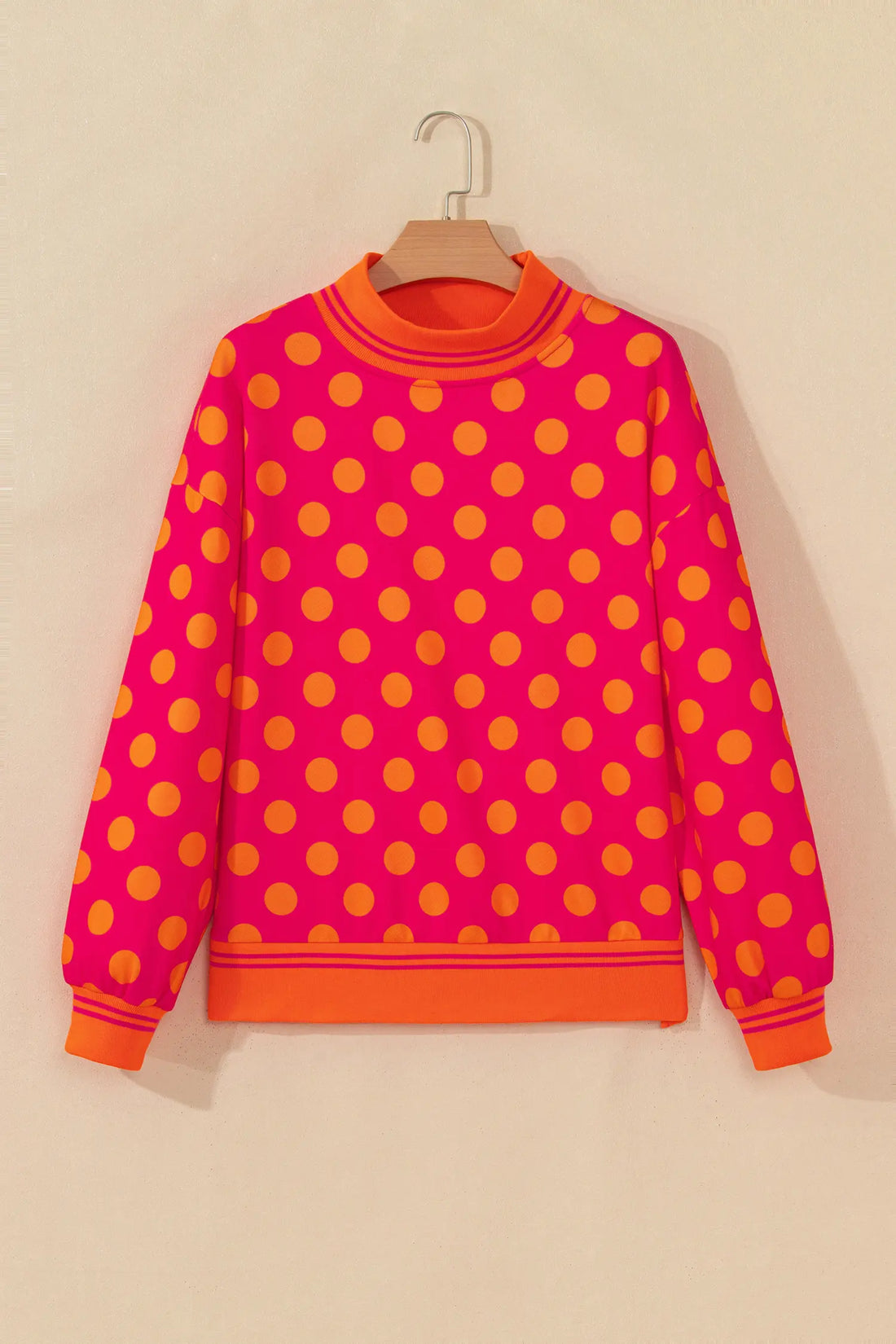 Mock Neck Sweatshirt - Polka Dot Striped Trim
