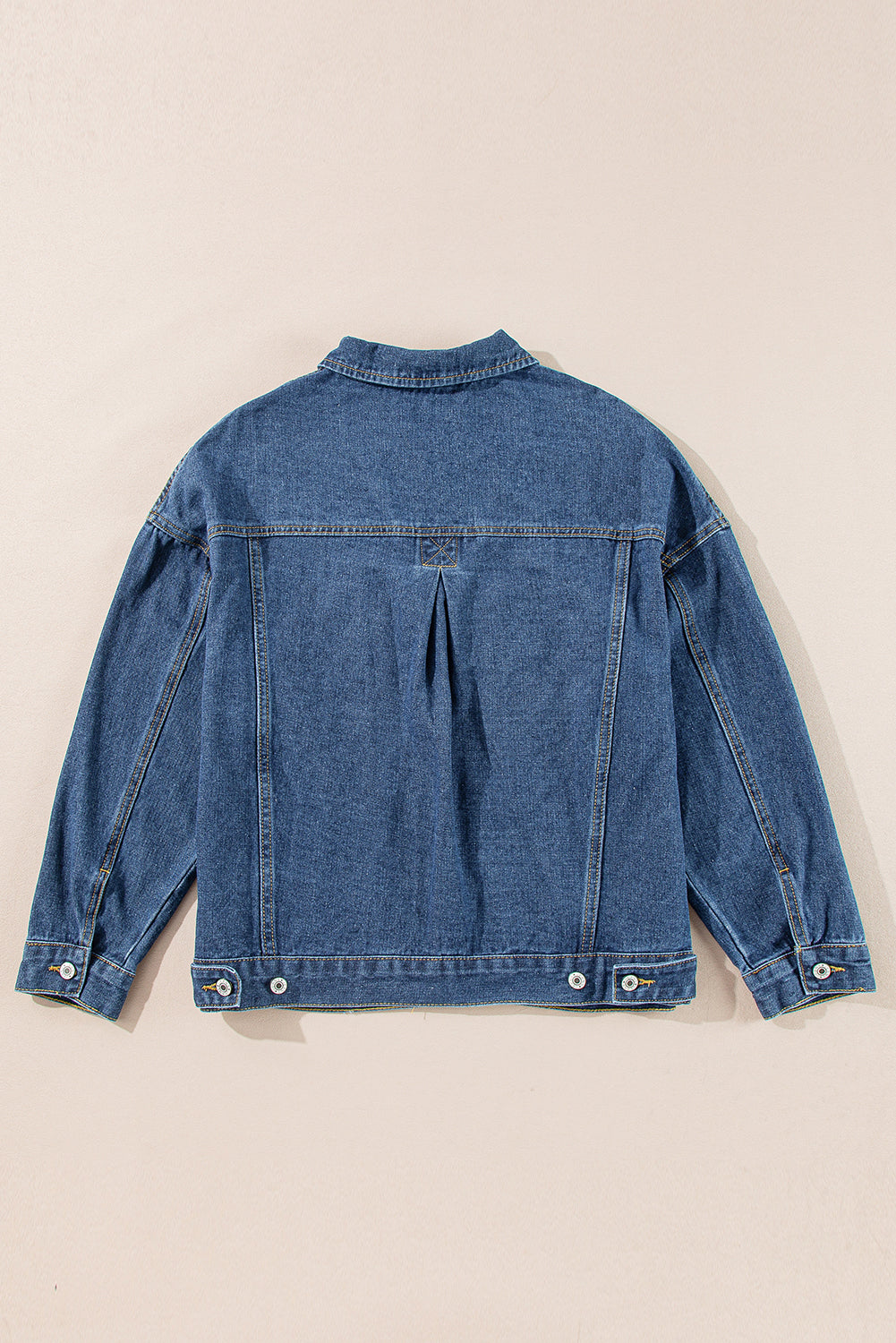 Dark Blue Washed Oversize Pocketed Denim Jacket Beagle Boutique Fashion Outlet