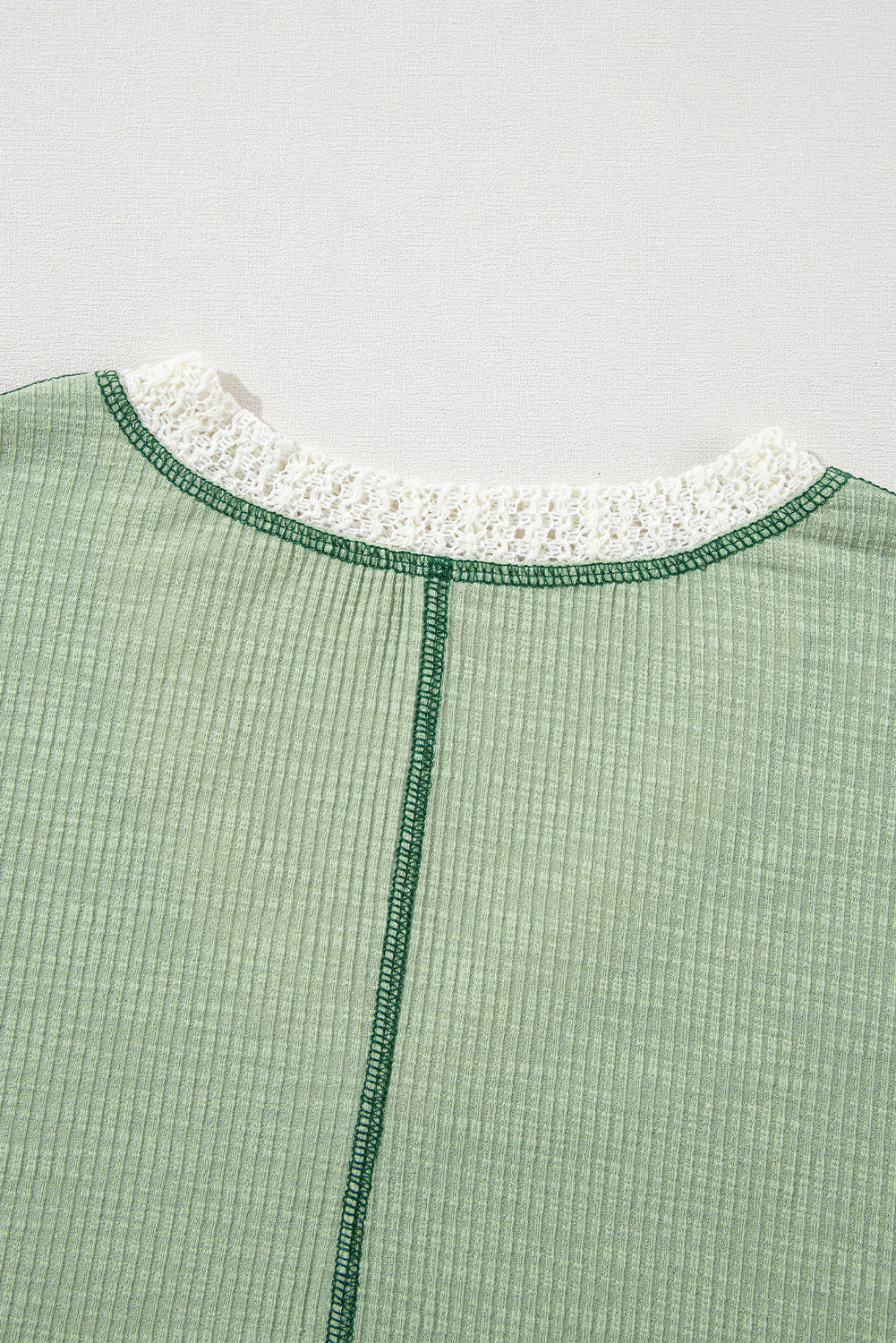 Crochet Detail Exposed Seam High Low Loose Top – Beige & Green