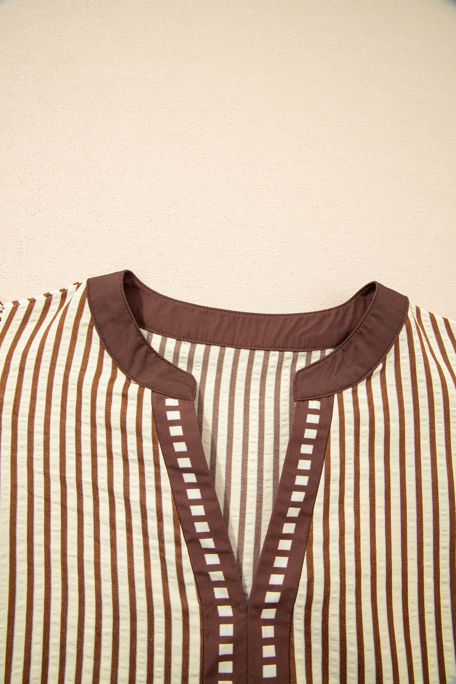 Striped Double Ruffled Short Sleeve Contrast Trim V-Neck Midi Dress
