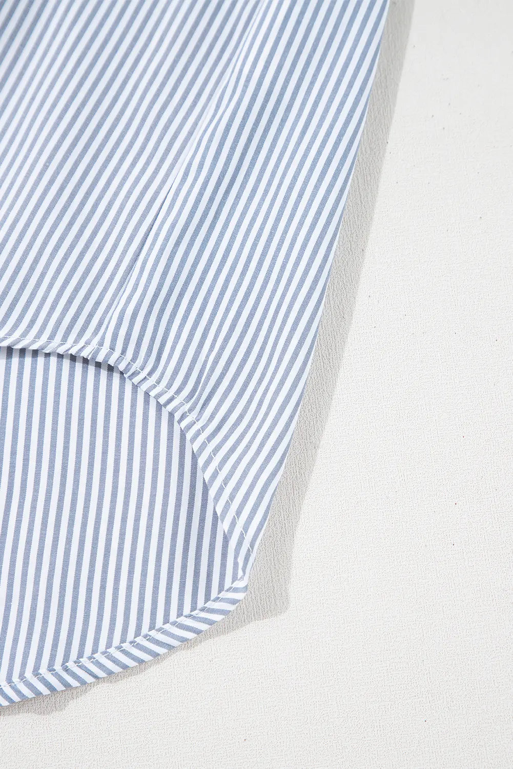 Pinstripe Long Sleeve Smocked Cuffs Button Shirt Collar Blouse – Sky Blue Stripe