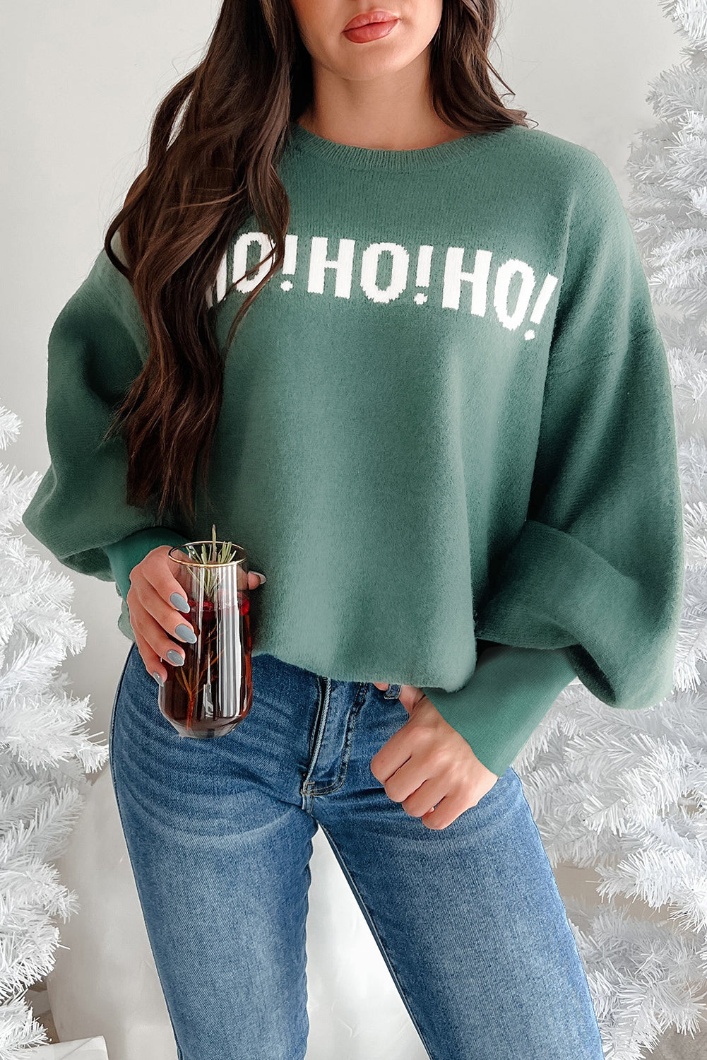 HO HO HO MERRY CHRISTMAS Drop Shoulder Loose Sweater - eAura
