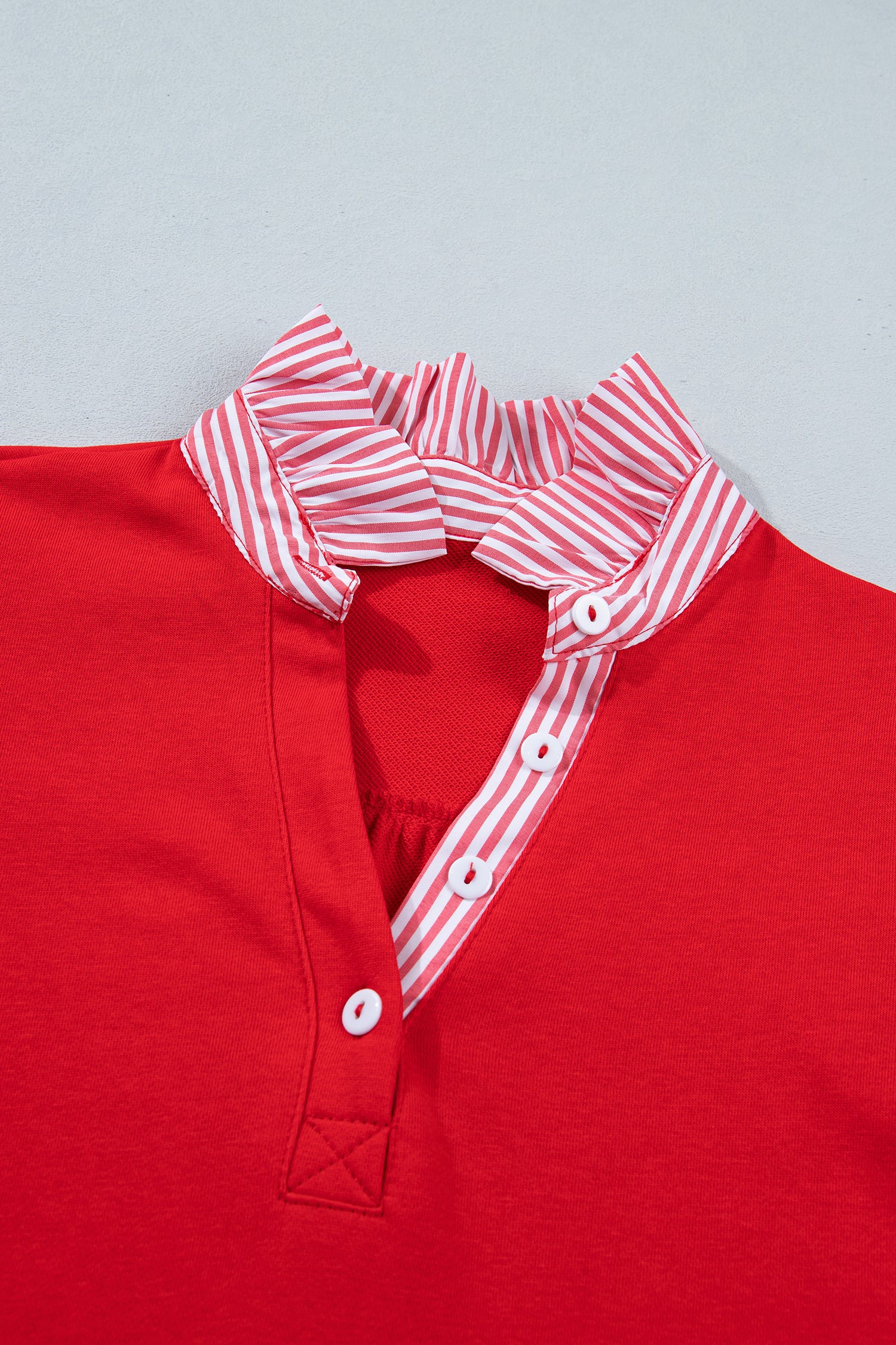 Striped Frilled Collar Short Sleeve Blouse