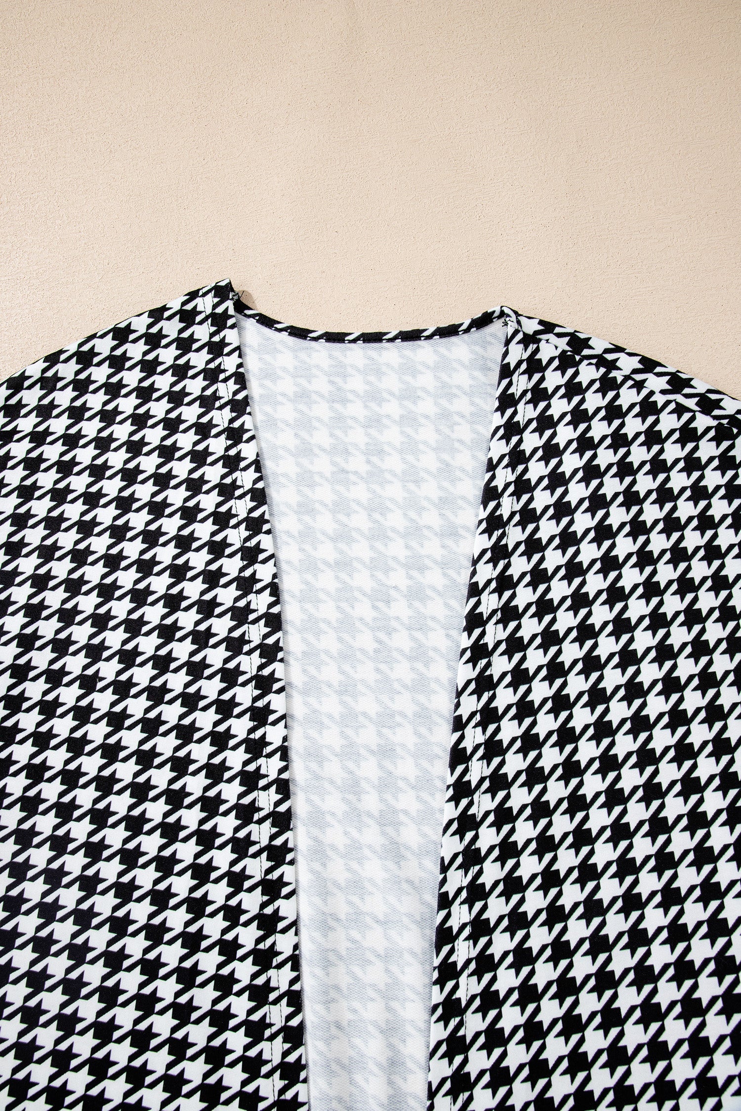 Black Houndstooth Print Open Front Long Dolman Kimonos - eAura