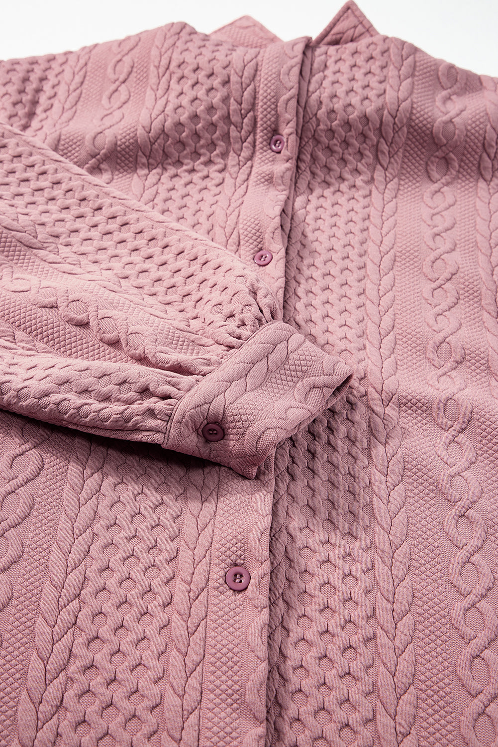 Cable Texture Puff Sleeve Loose Shacket - eAura