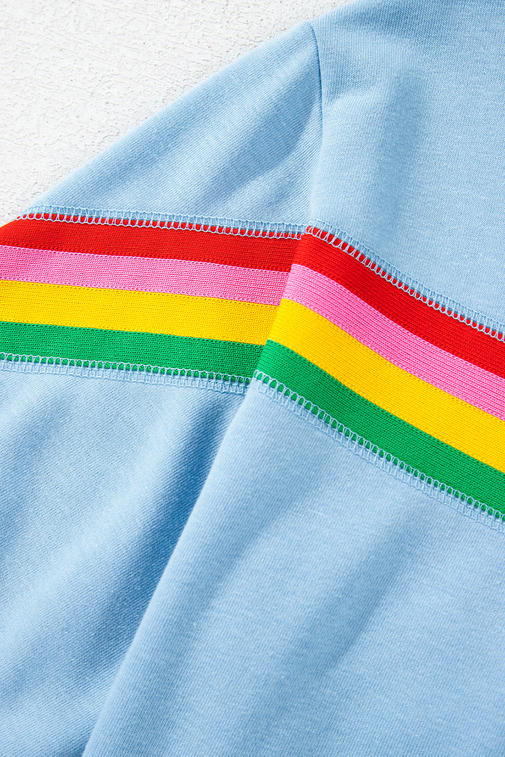 Sky Blue Rainbow Colourblock Collared Short Sleeve Top 2 Piece Shorts Set eAura