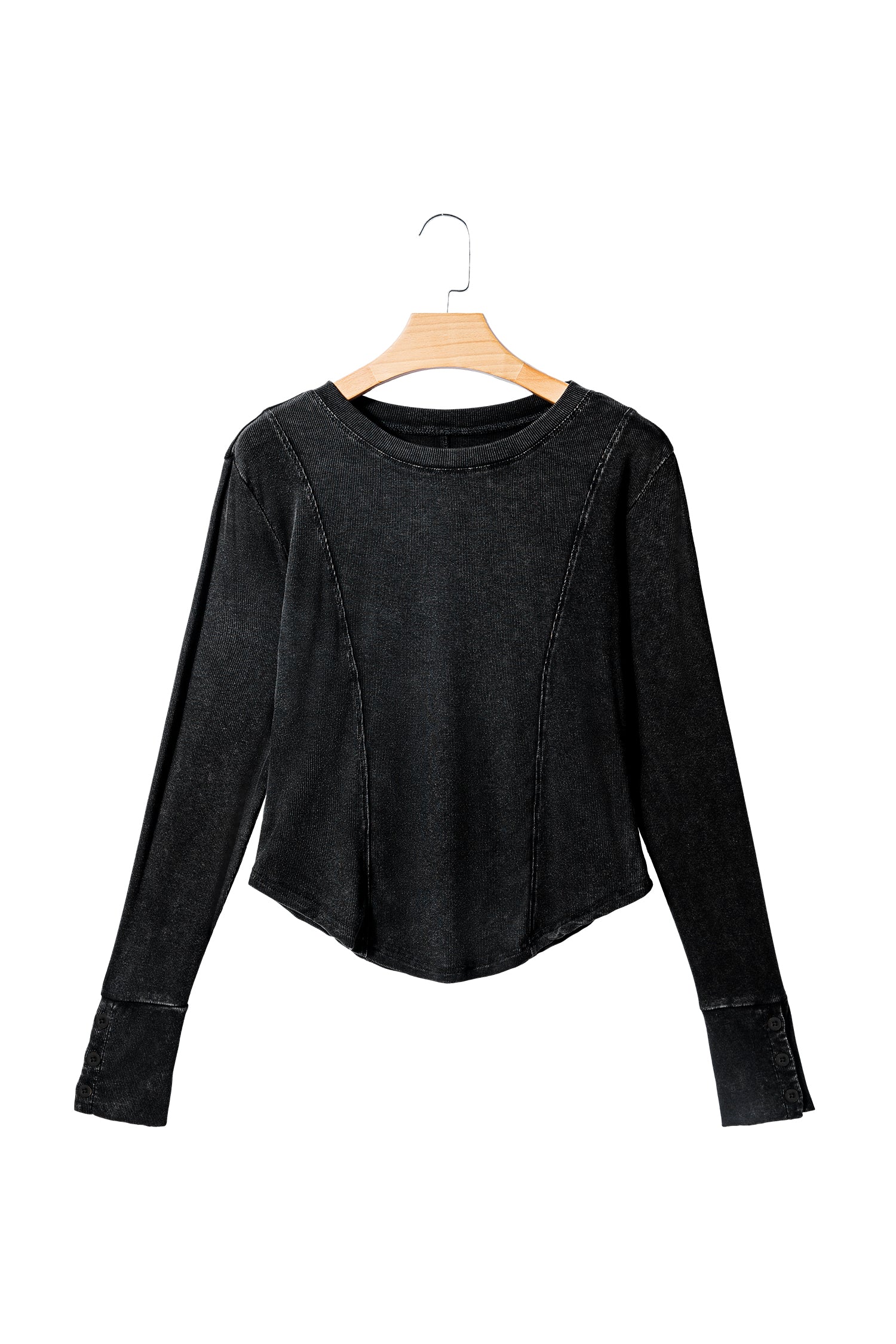 Exposed Seam Ribbed Long Sleeve Top