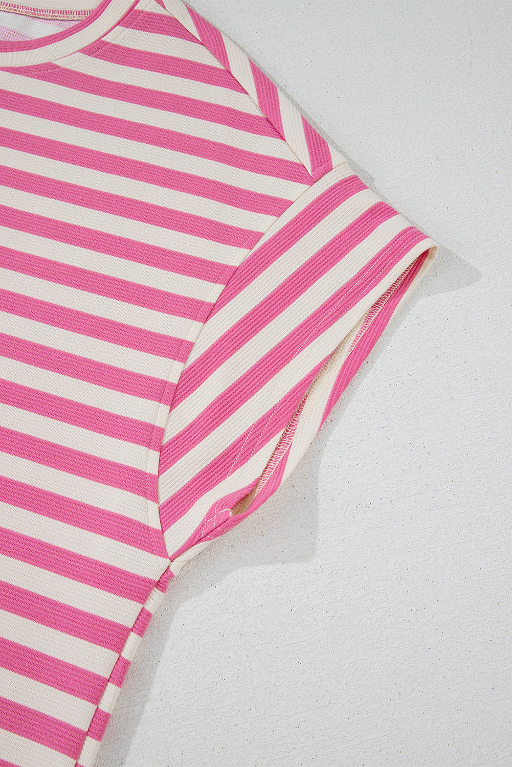 Rose Stripe Crew Neck T Shirt and Drawstring Shorts Set eAura