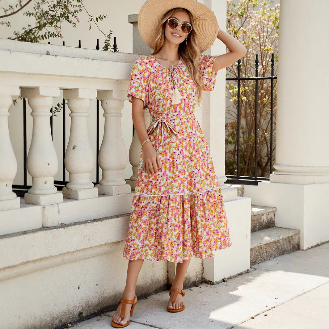 Floral Midi Dress with Belt eprolo