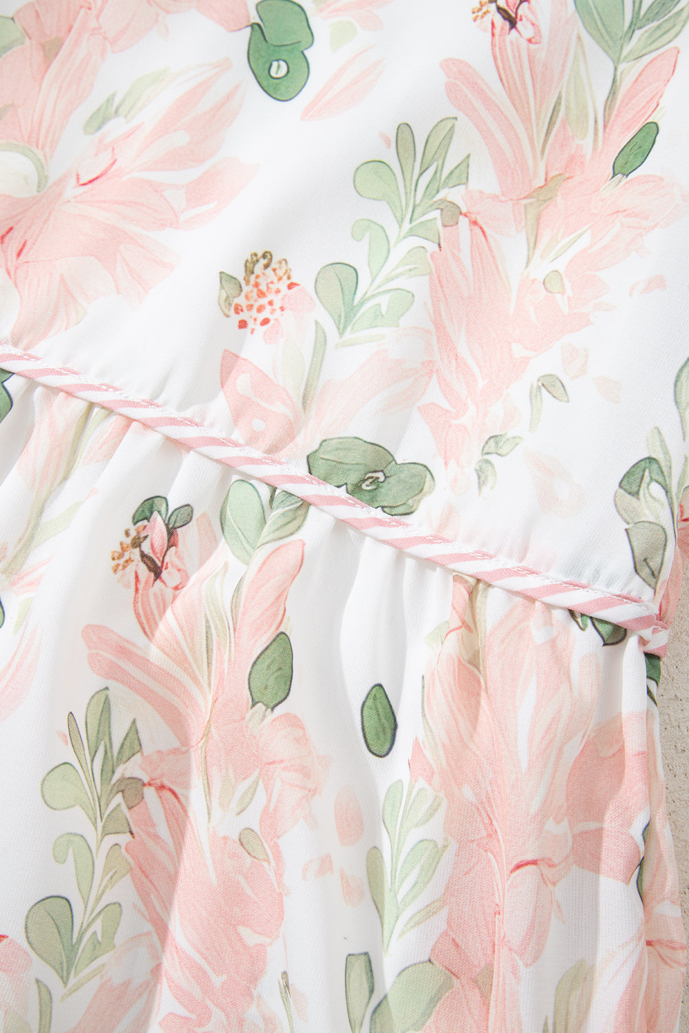 Plus Size Floral Print Striped Detail Short Summer Dress BB Fashion Outlet