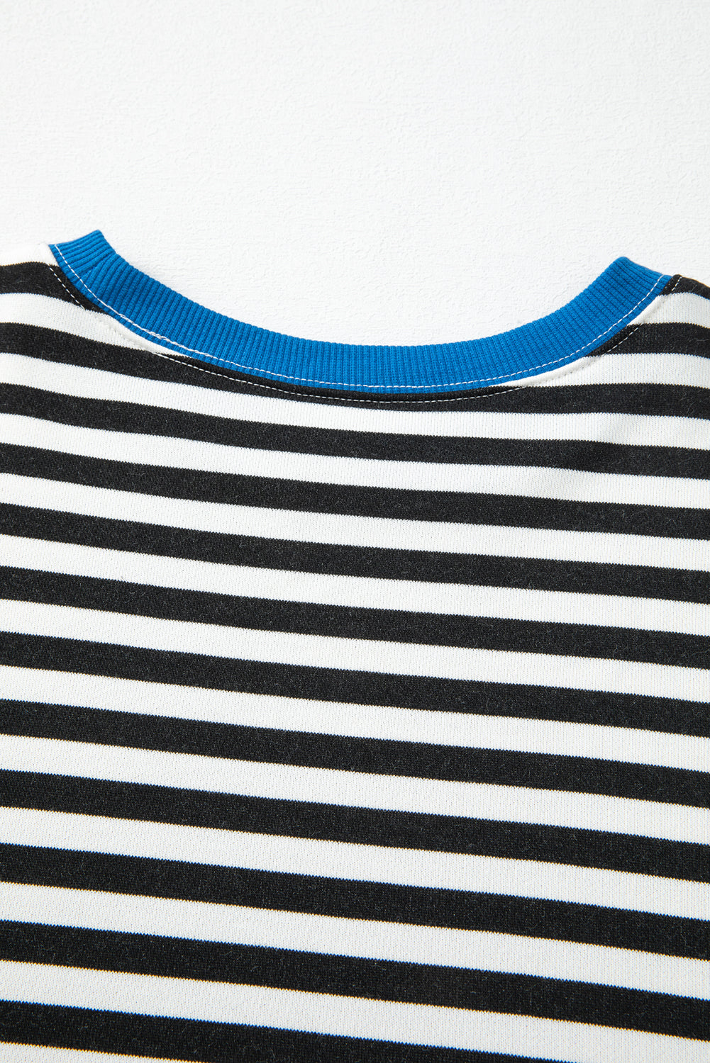 Striped Contrast Ribbed Trim Crossed Stitch Drop Shoulder Sweatshirt - eAura