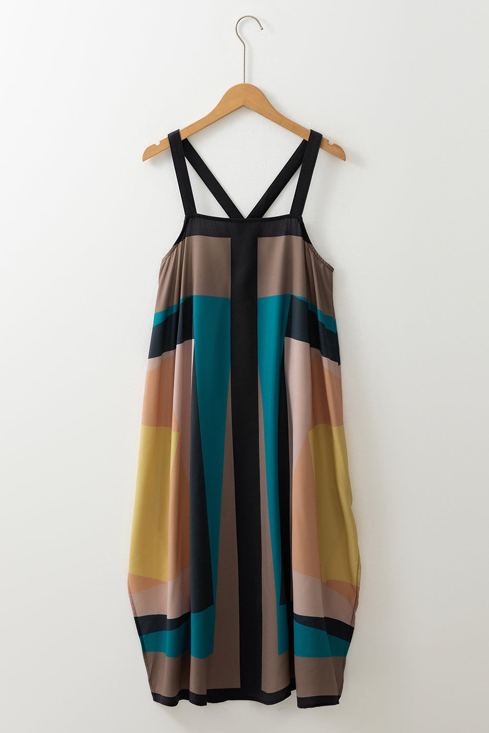 Brown Retro Geometric Printed Y Back Sleeveless Dress eAura