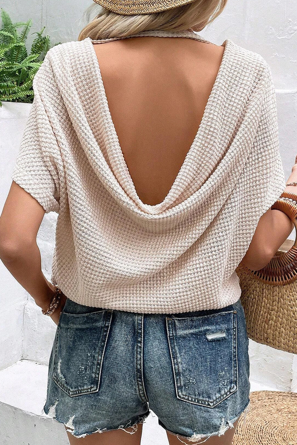 Black Draped Open Back Textured Tee eAura
