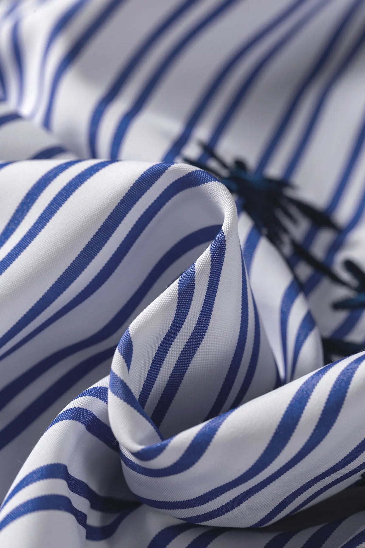 Embroidered Detail Button Front Long Sleeve Shirt – Blue Stripe