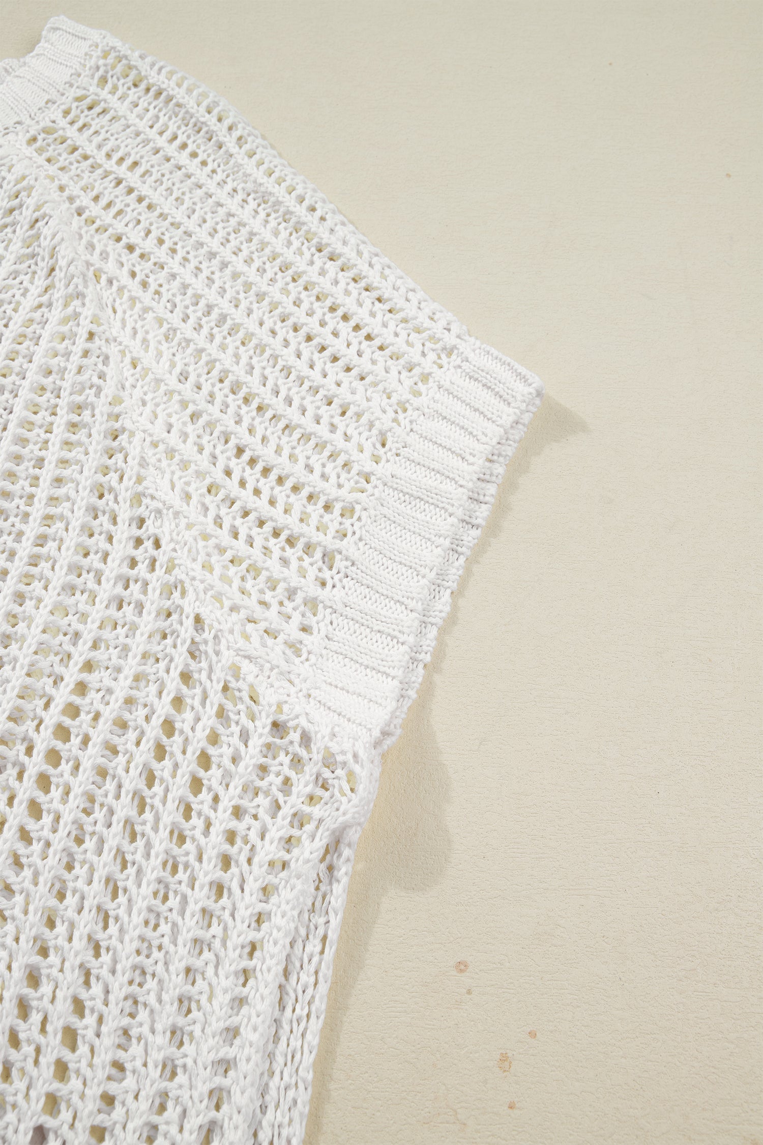 Plus Size Open Knit Bow Tie Short Sleeve Sweater - eAura