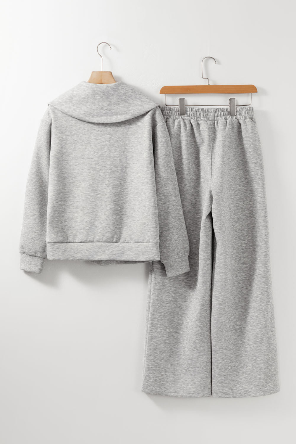 Solid Zip Sailor Collar Pullover Athleisure Sweatpants 2pcs Set – Light Grey