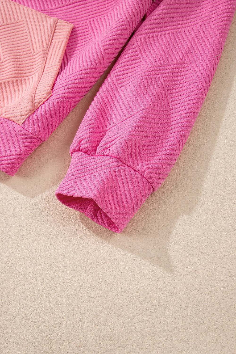 Pink Textured Colour Block Kangaroo Pocket Drop Shoulder Hoodie eAura