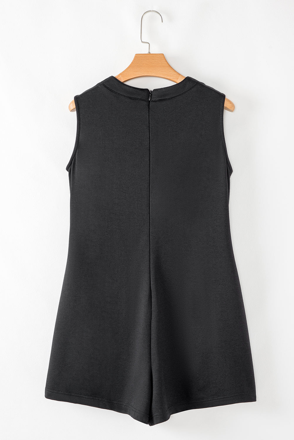 Black white Tie V Neck Pintuck Sleeveless Loose Romper eAura