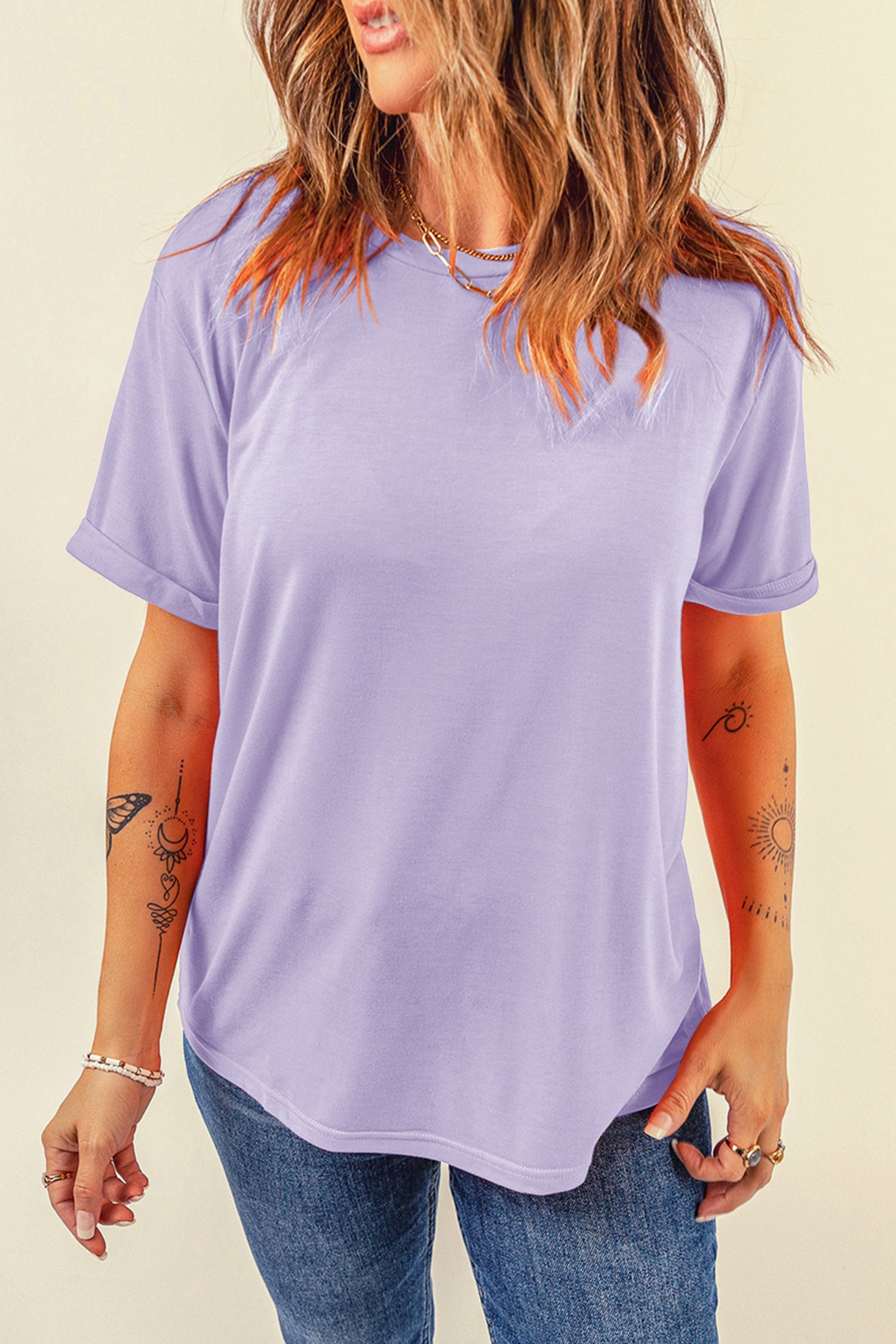 Casual Plain Crew Neck Tee T-Shirt