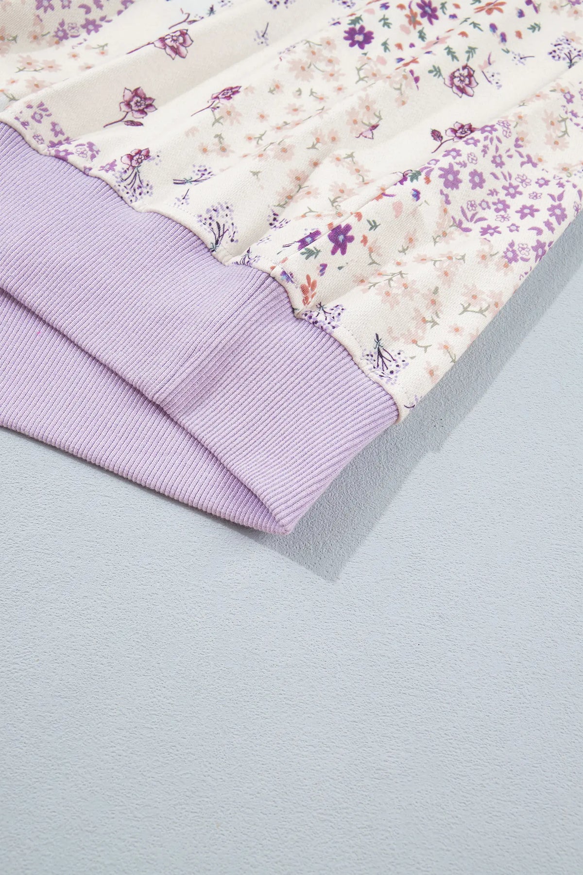 Floral Print High Neck Colourblock Sleeve Paneling Sweatshirt – Purple