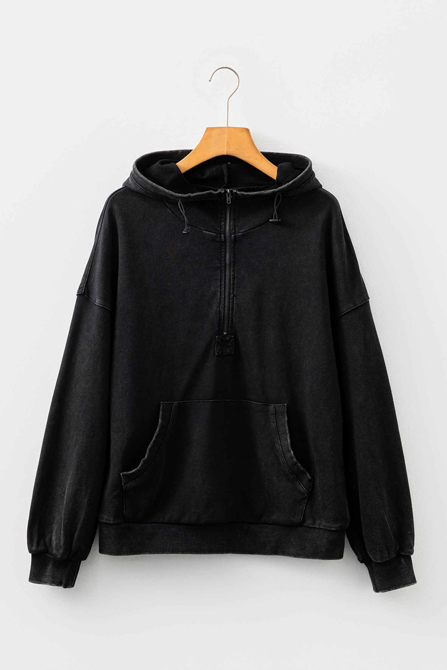 Half Zip Kangaroo Pocket Mineral Wash Baggy Hoodie - Tops/Sweatshirts & Hoodies