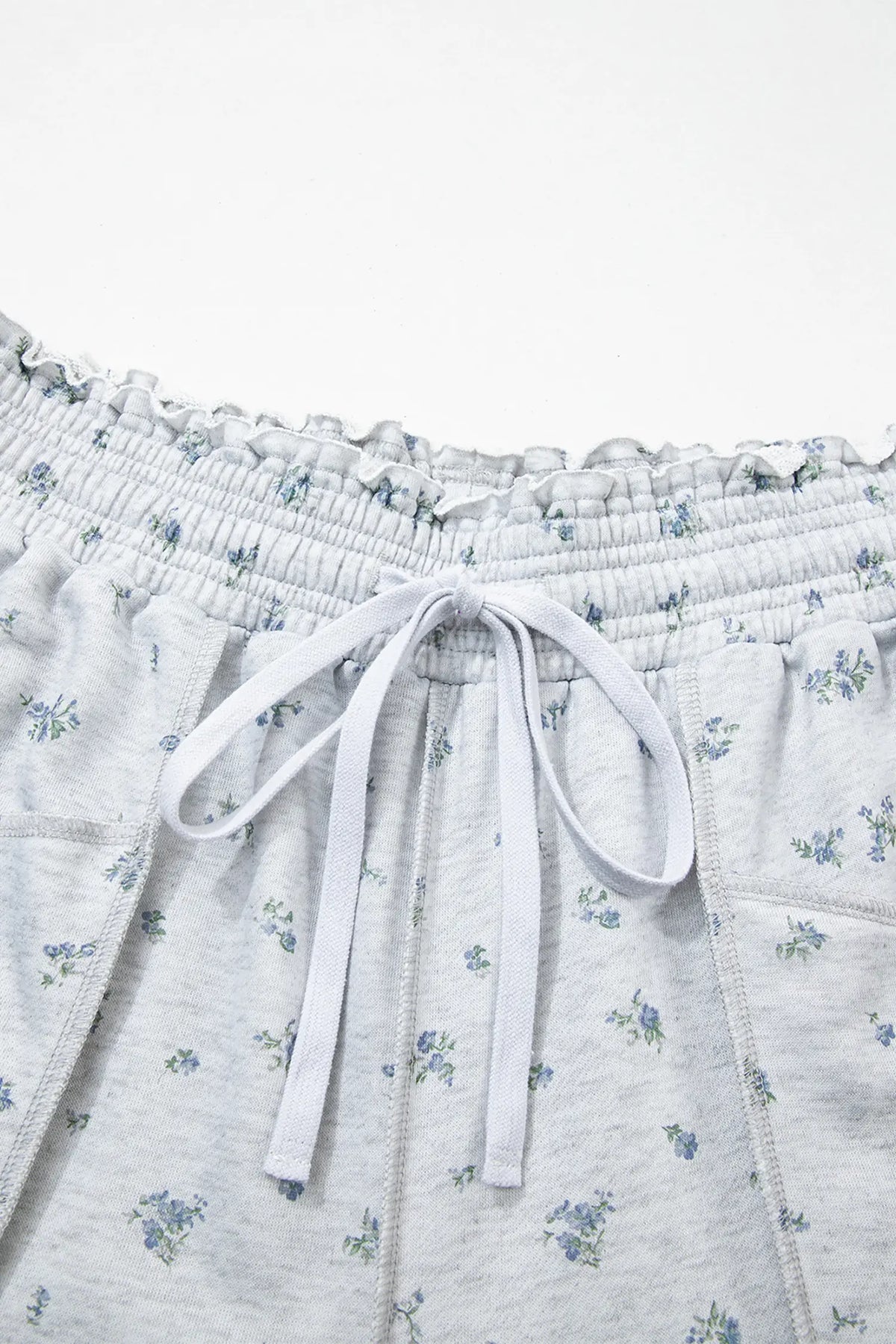 Floral Print Elastic Waist Regular Fit Pants – Grey