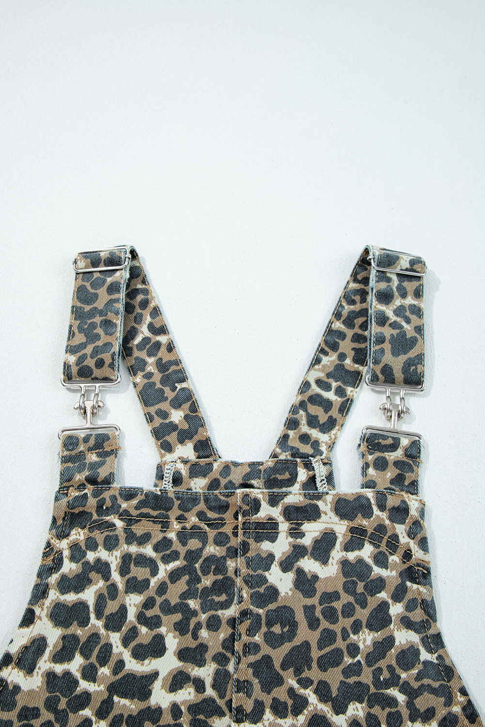 Leopard Print Pocketed Loose Fit Denim Overall Dress - eAura