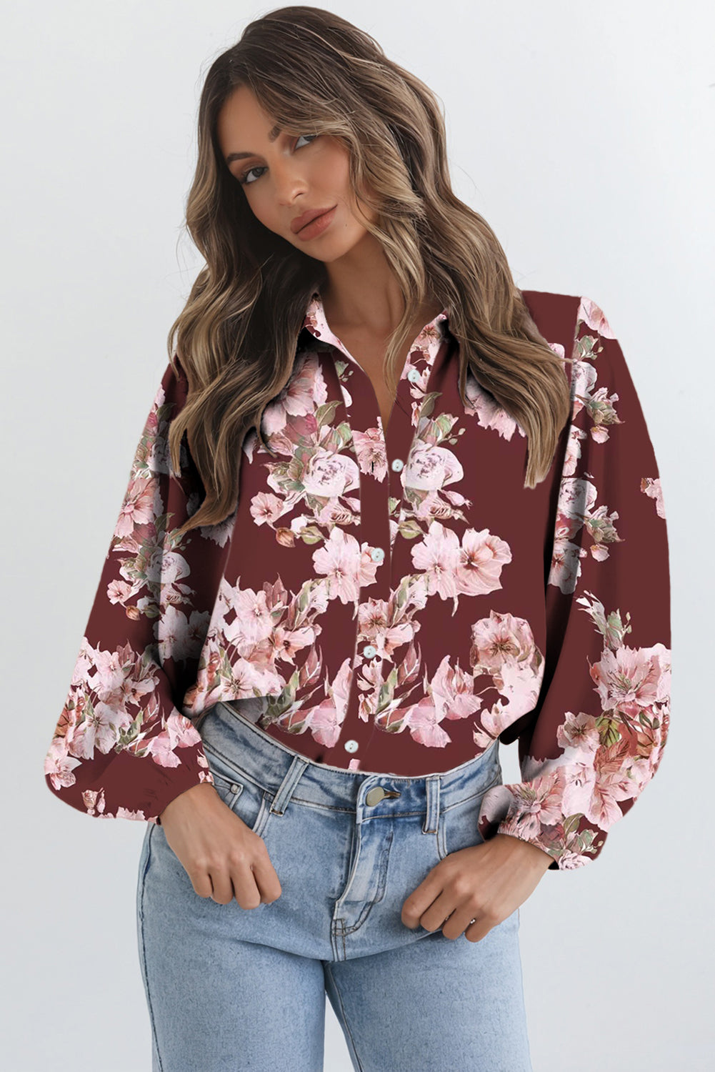 Floral Puff Sleeve Lightweight Shirt - eAura