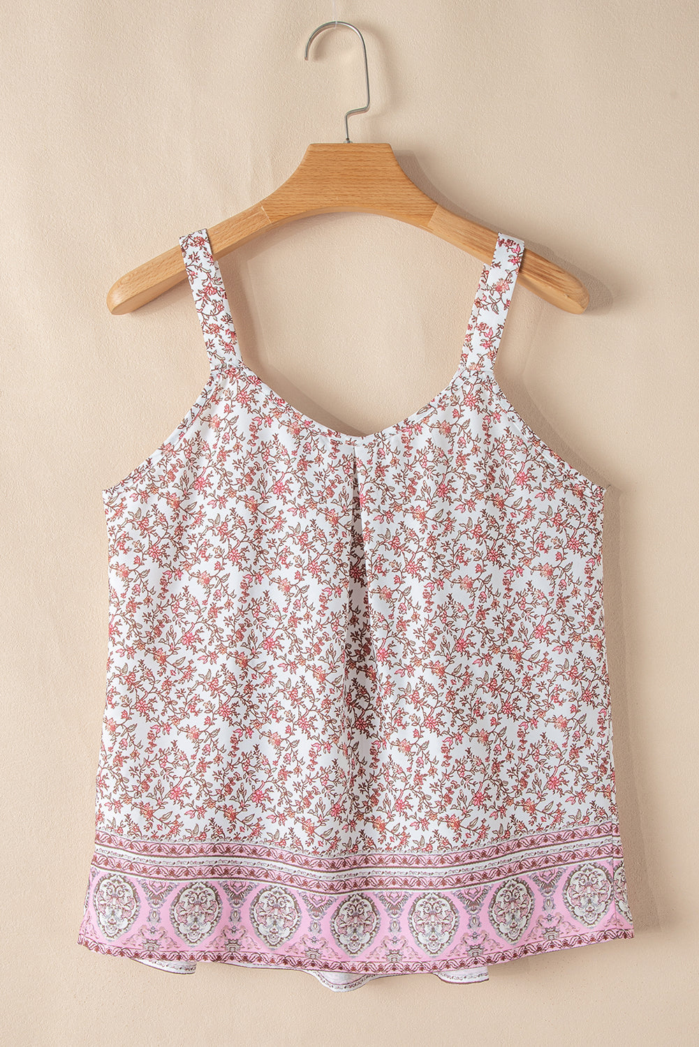 Pink Bohemian Floral Pleated U Neck Vest eAura