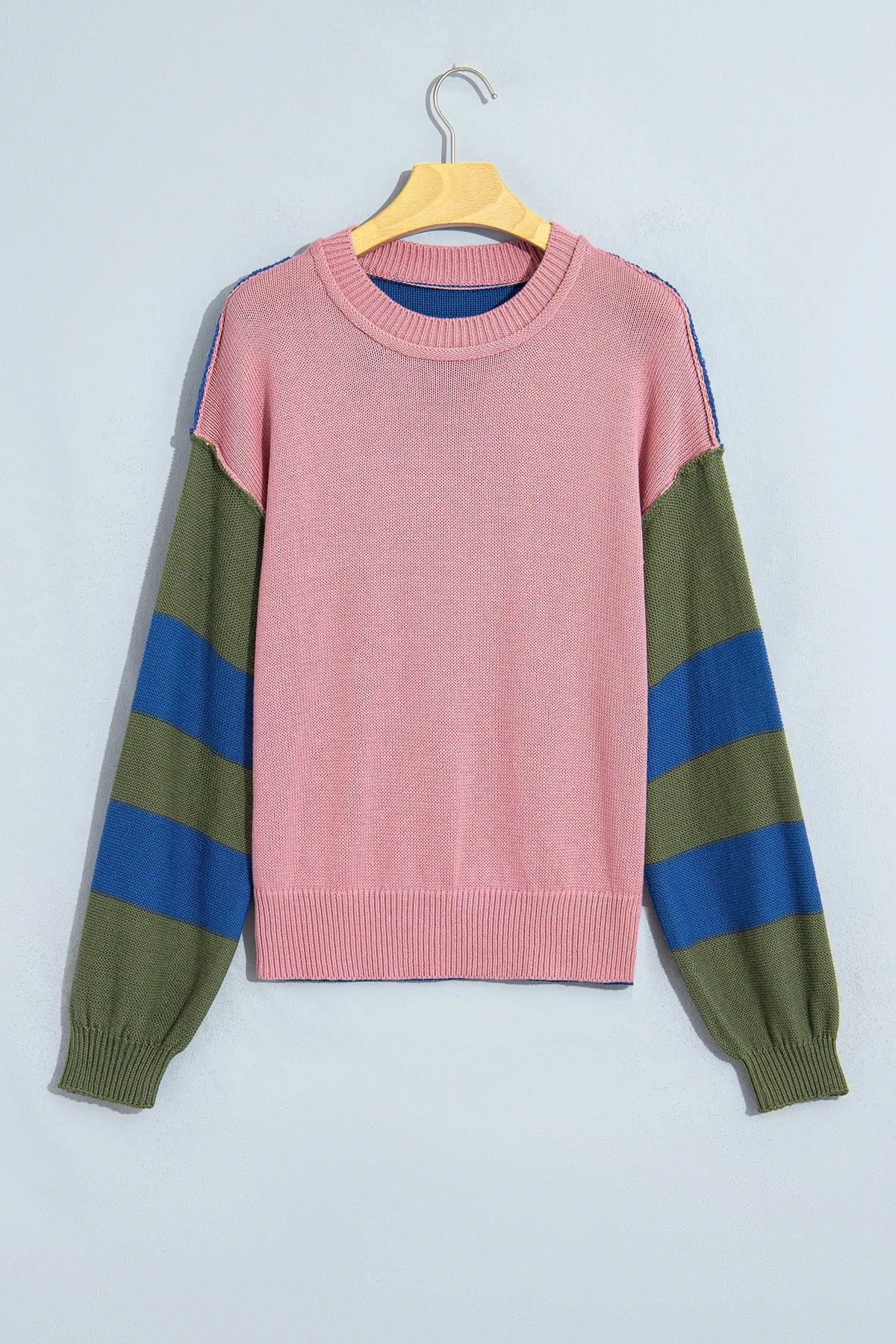 Western Colourblock Patchwork Striped Long Sleeve Pullover Sweater – Multicolour