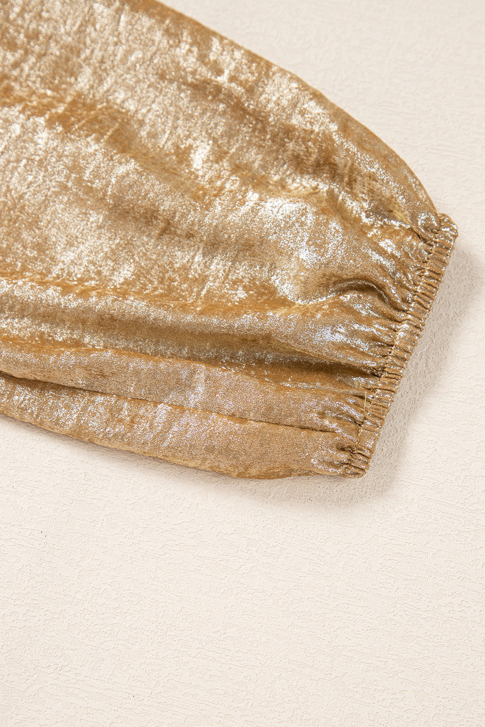 Gold Bow Tie Front Puff 3/4 Sleeve Ruffle Hem Blouse - eAura