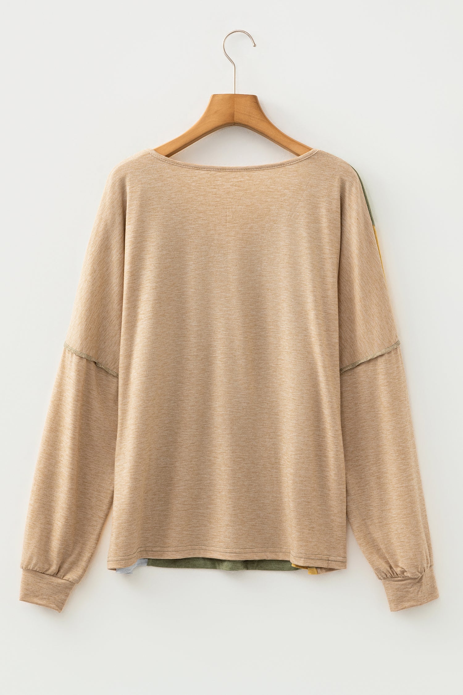 Exposed Stitching Colour-block V-Neck Long Sleeve Top