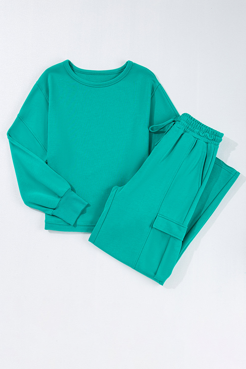 Lapis Solid Colour Mineral Wash Pullover Top and Cargo Pants Set Beagle Boutique Fashion Outlet
