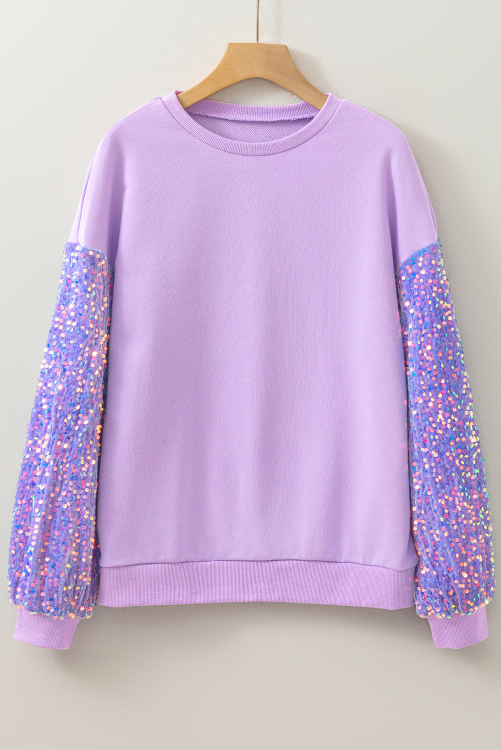 Orchid Petal Sequin Patchwork Long Sleeve Pullover Top eAura