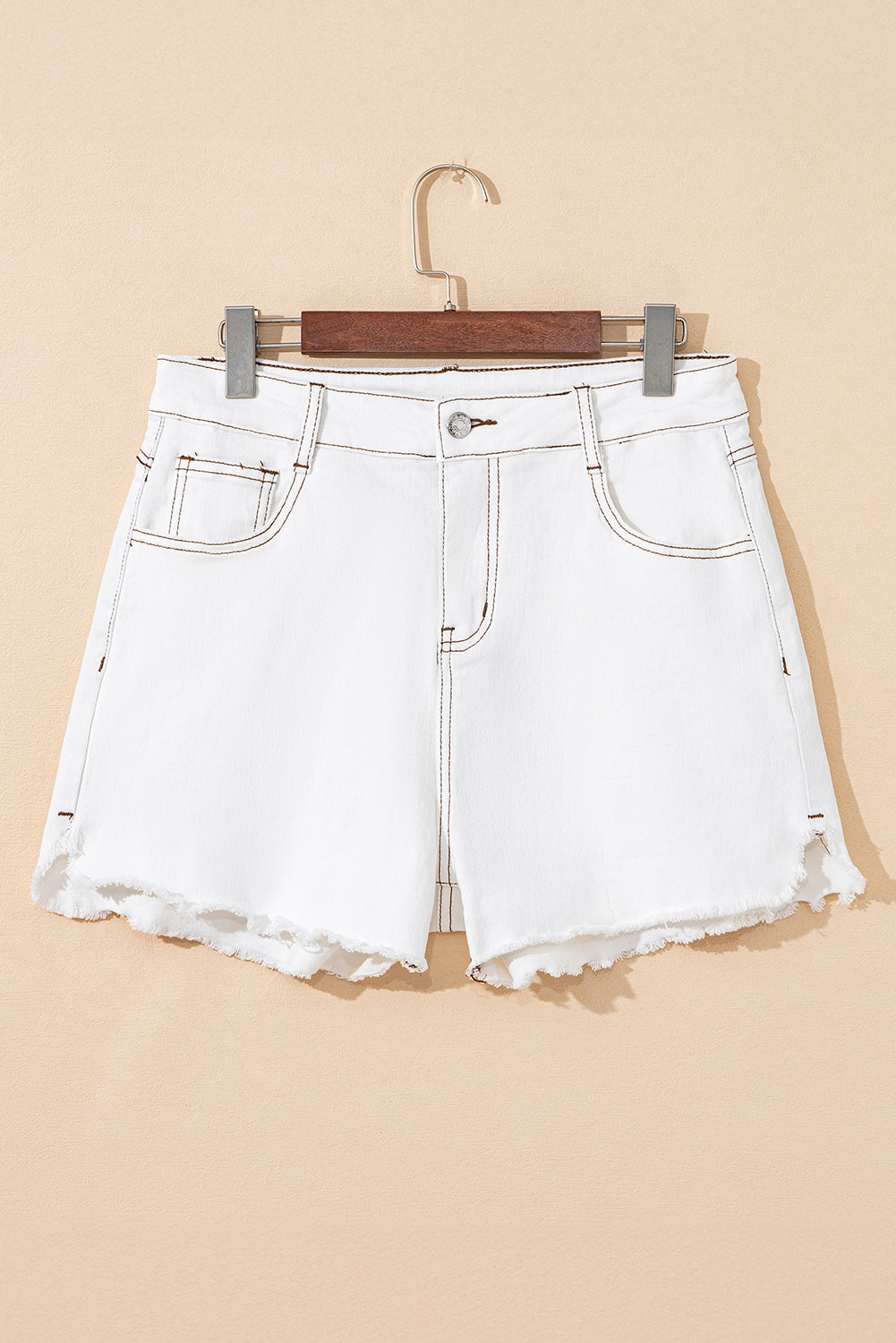 White Raw Hem High Waist Denim Shorts eAura
