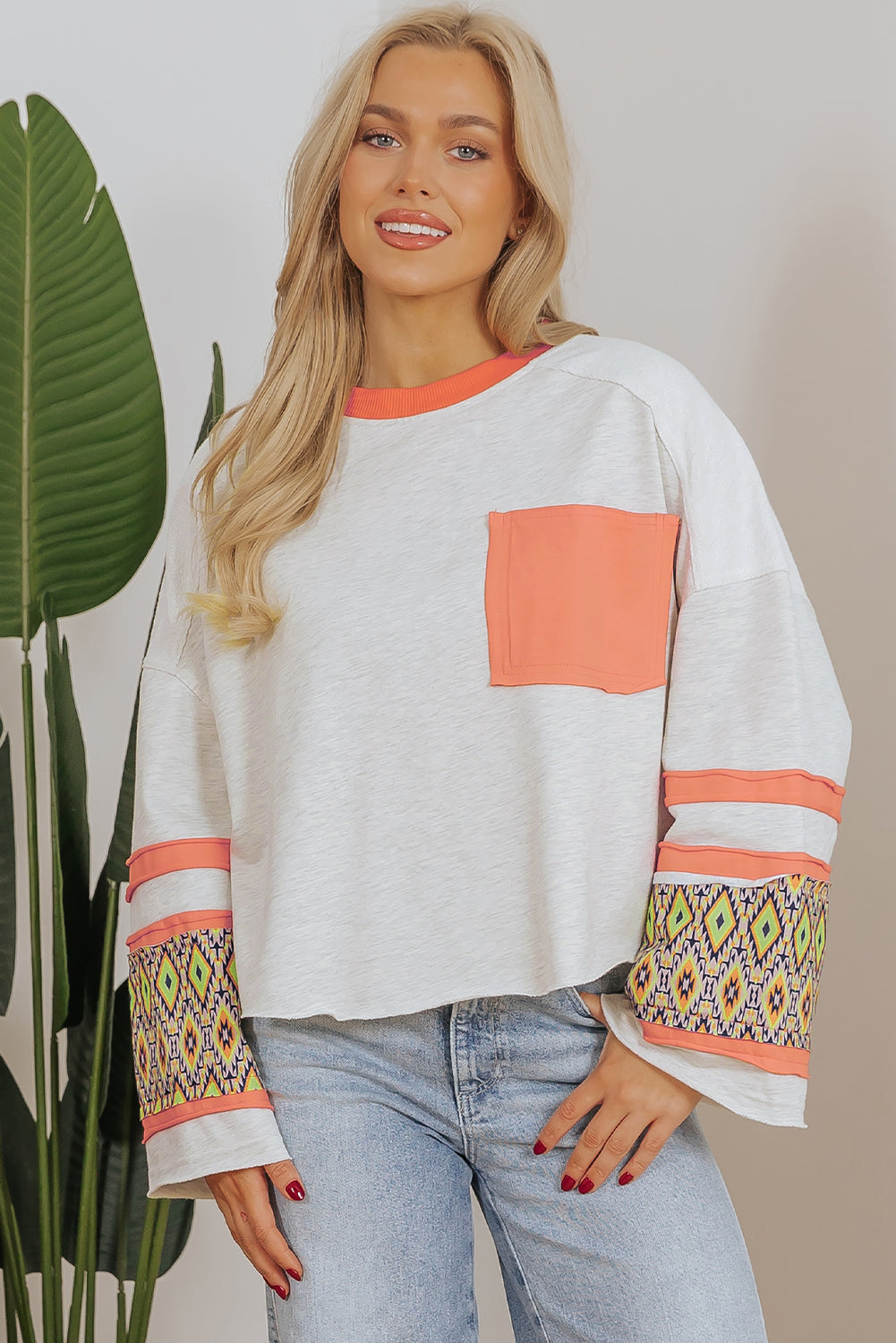 Apricot Western Aztec Patch Mineral Wash Loose Fit Top eAura