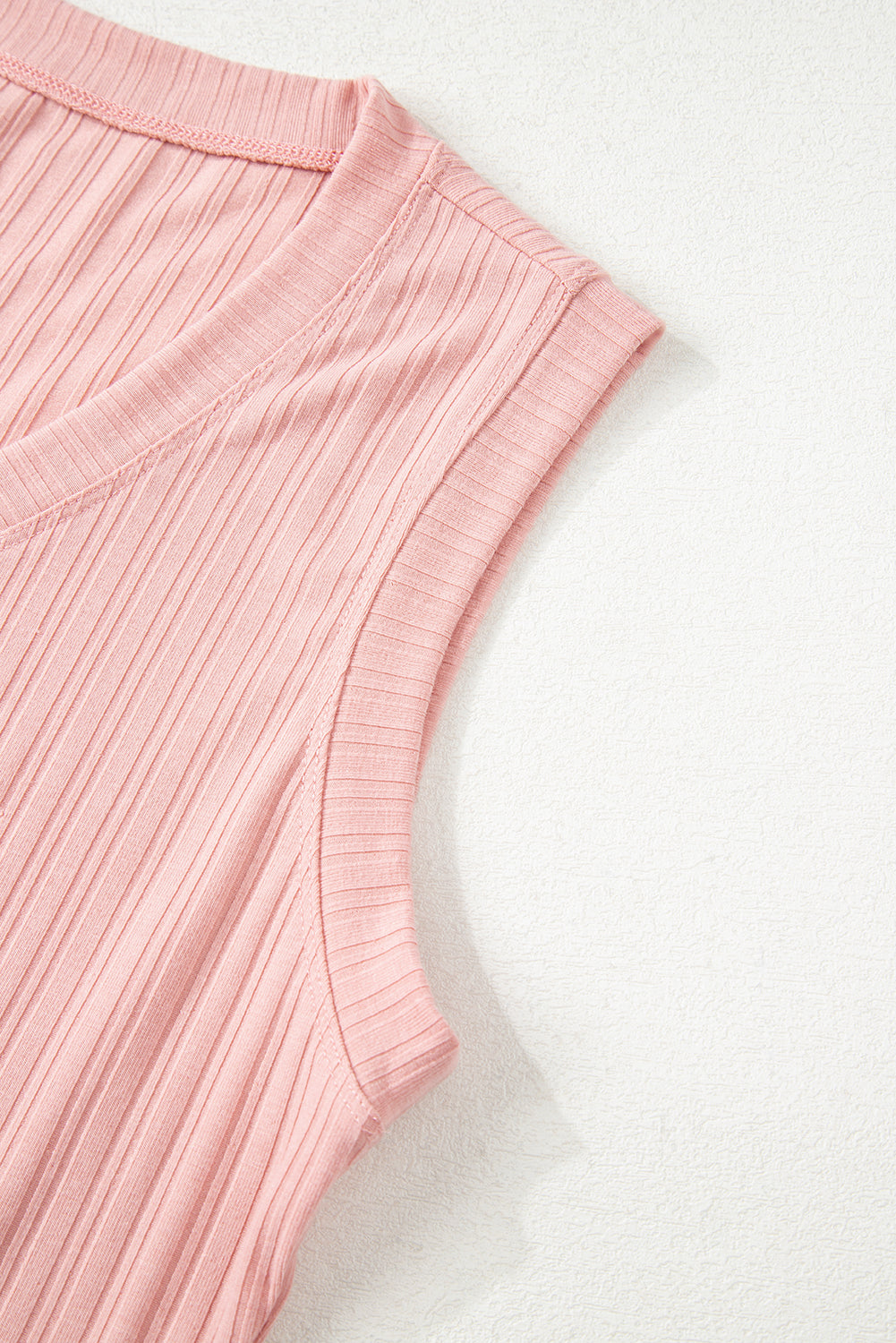 Pink Ribbed Button V Neck Tank Top and Shorts Co-ord Set eAura