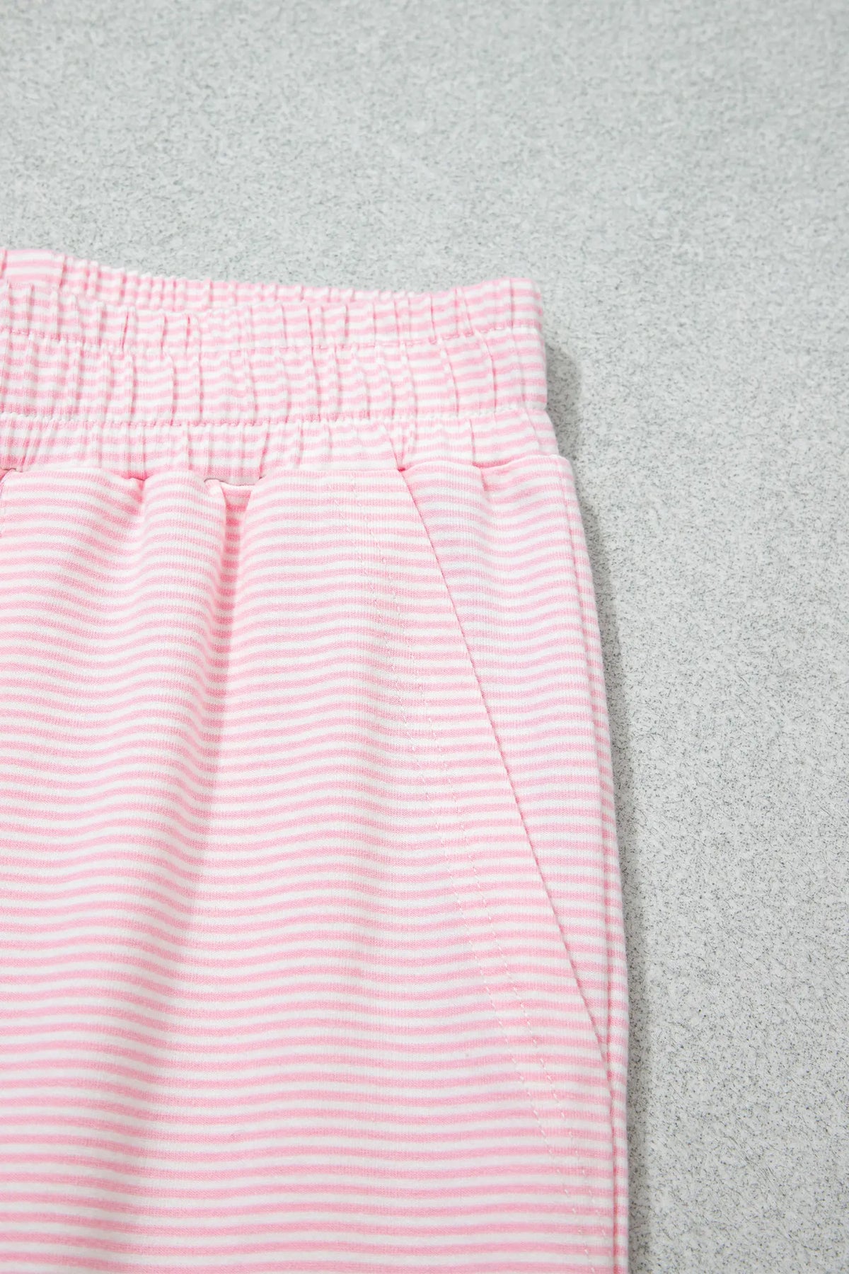 Colour Block Trim Mock Neck Pullover Drawstring Pants Casual Outfit – Pink Stripe