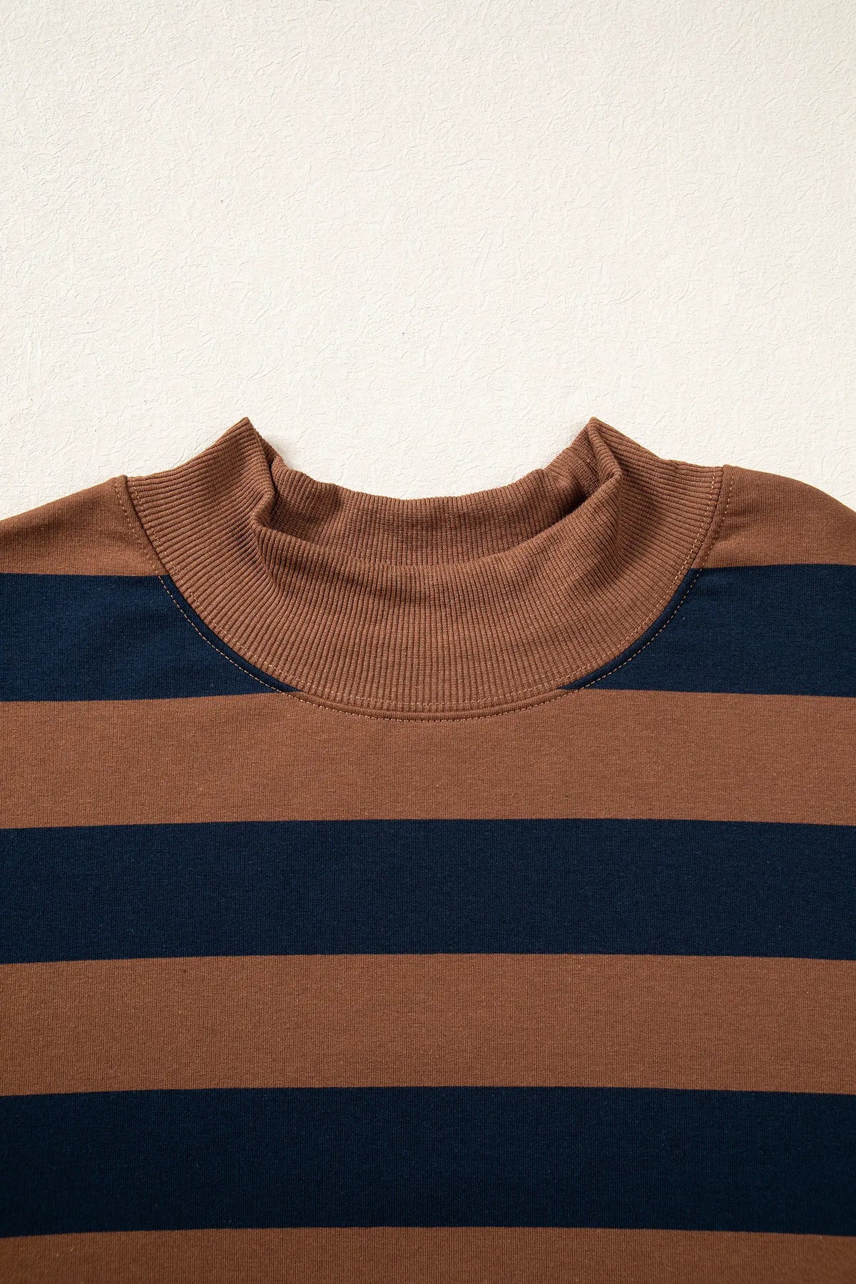 Colourblock Mock Neck Relaxed Sweatshirt – Brown Stripe