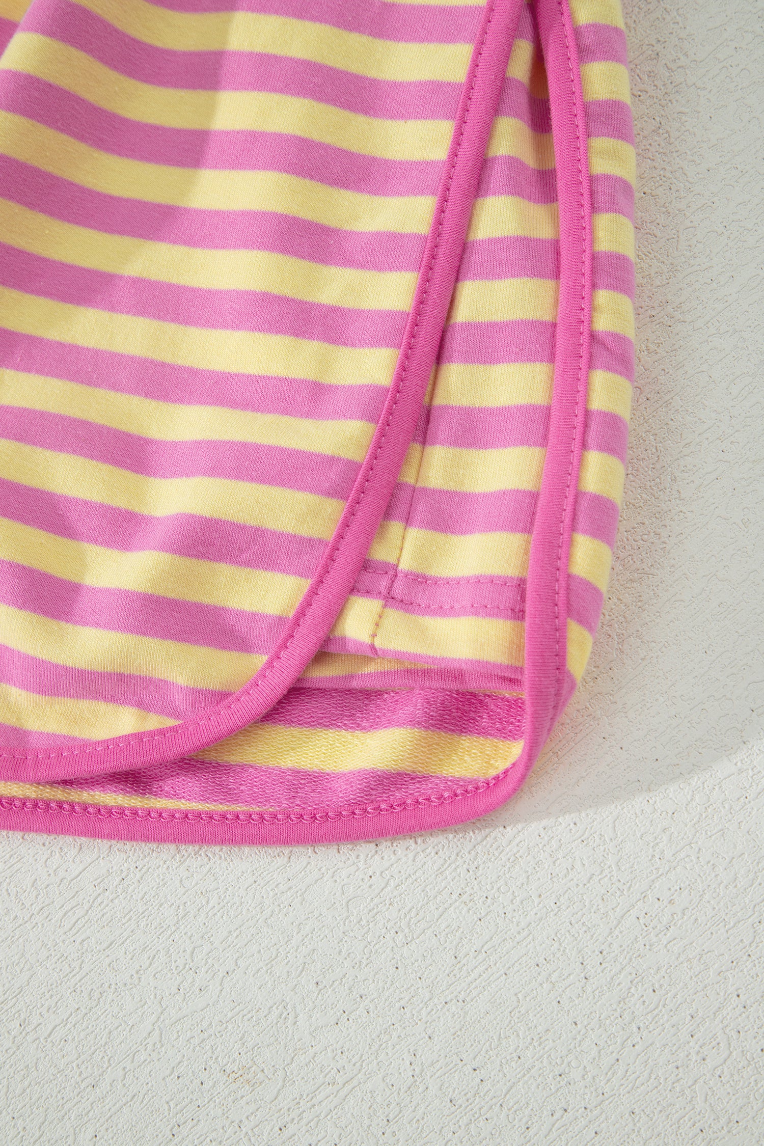 Relaxed Short Sleeve Top Elastic Waist Drawstring Skort 2pcs Set – Pink Stripe