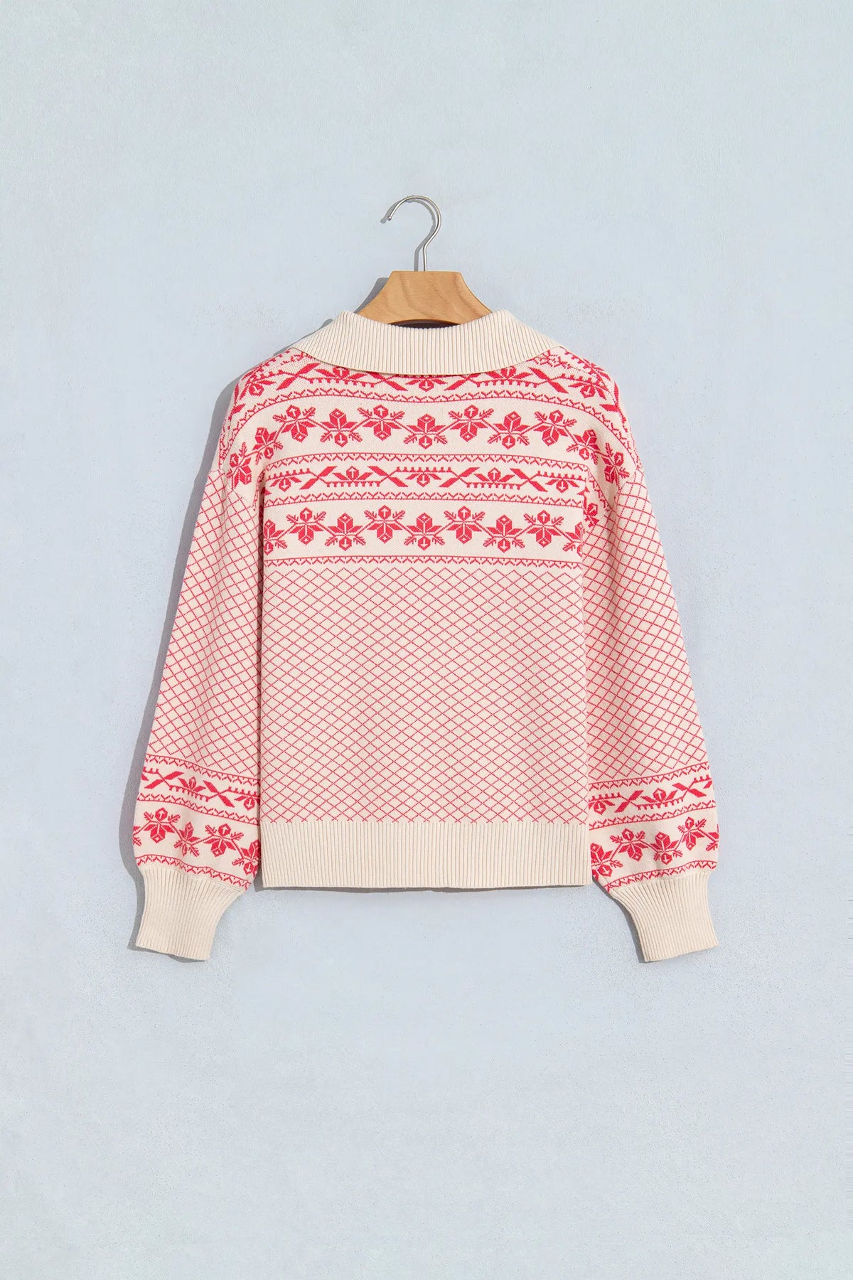 Cozy Abstract Print Button Stand Neck Casual Sweater