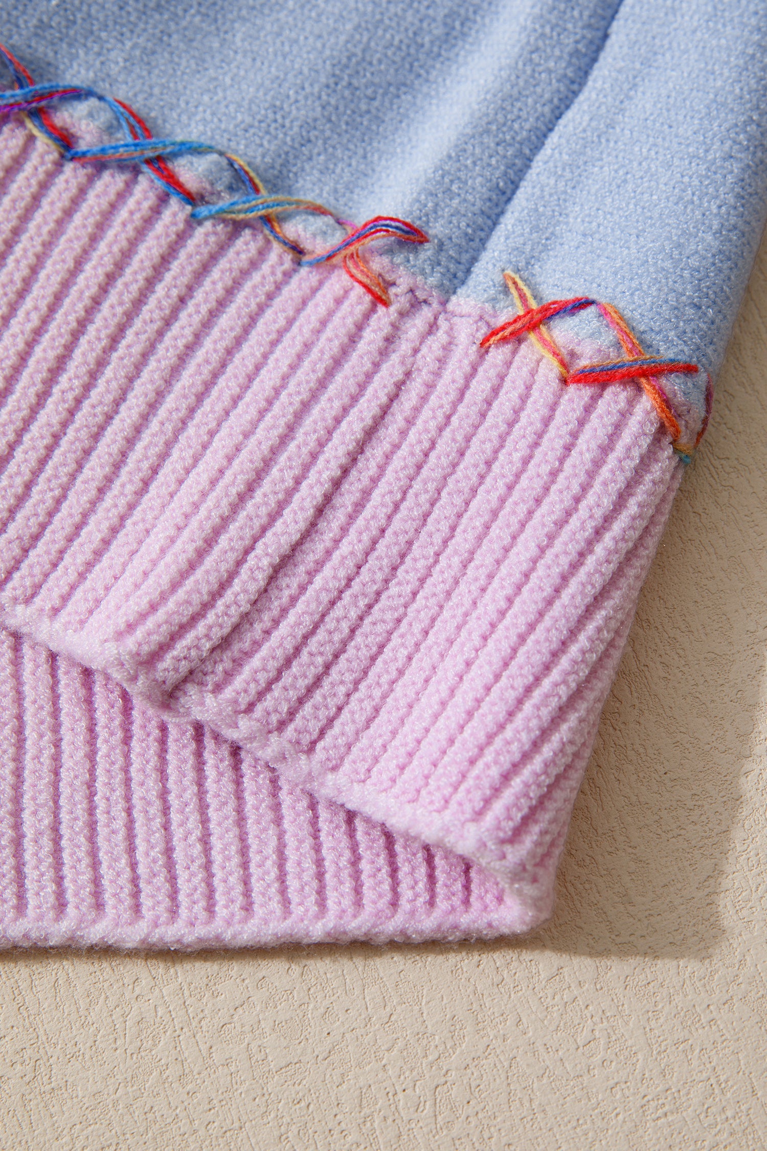 Rainbow Stitching Balloon Sleeve Relaxed Sweater - eAura