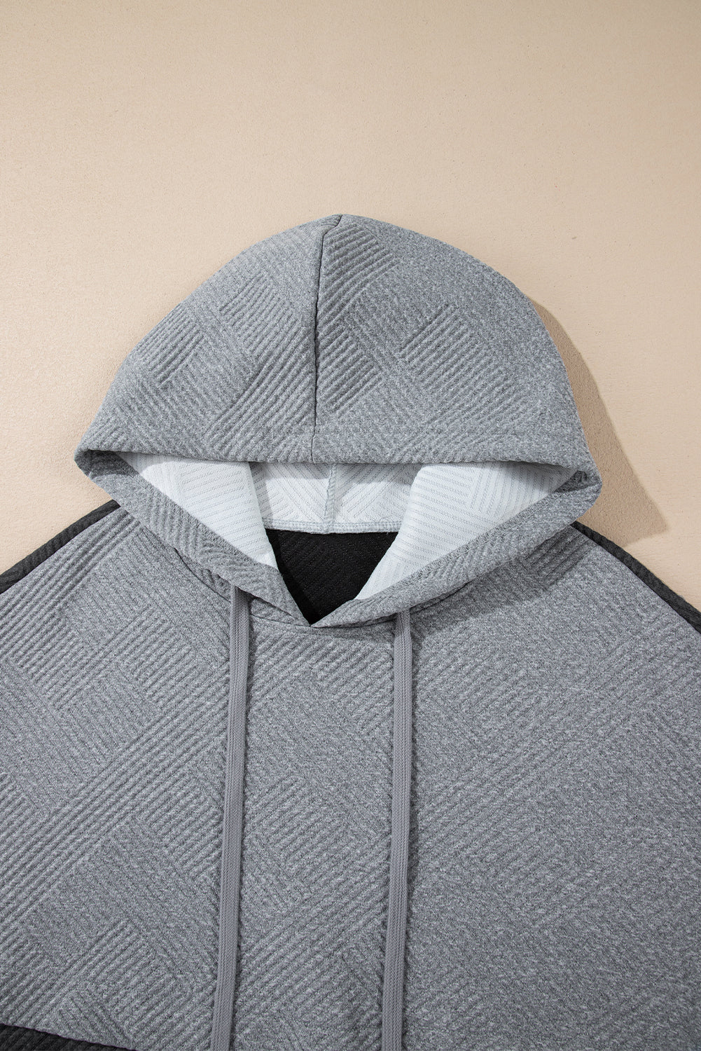Pink Textured Colour Block Kangaroo Pocket Drop Shoulder Hoodie eAura