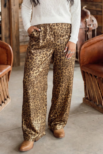 Leopard Print Western Style Wide Leg Full Length Pants – Multicolour