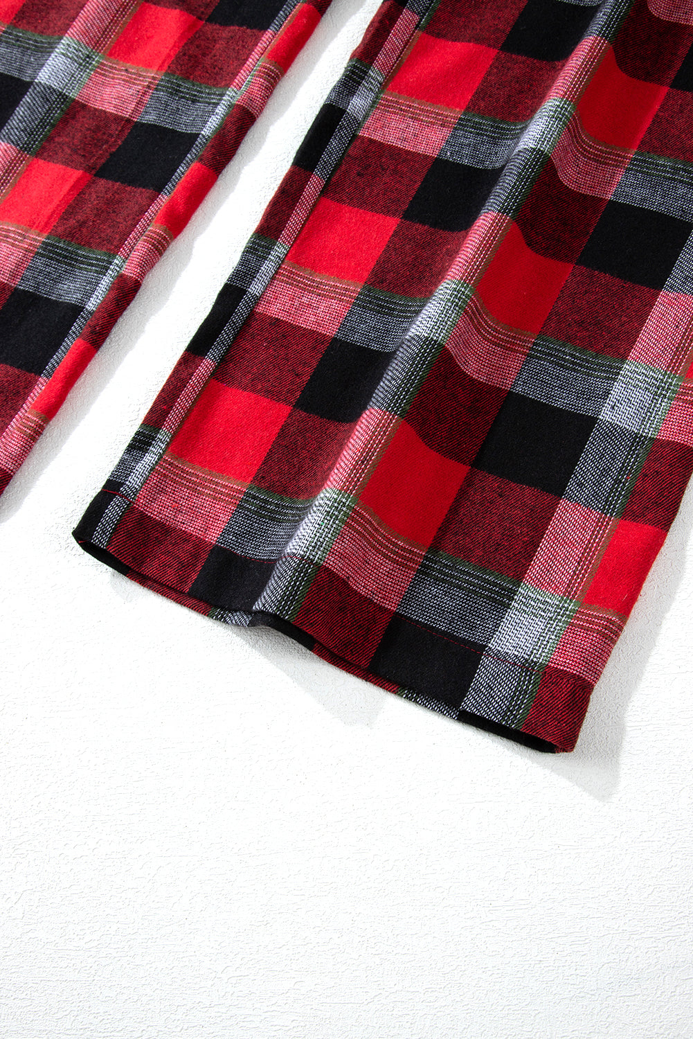 Red Christmas Checkered Pattern Loose Shirt and Pants Pyjama Set - eAura