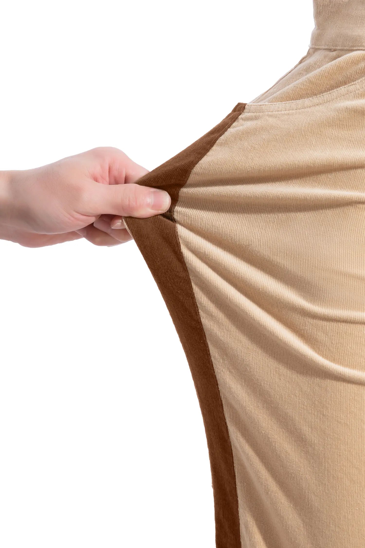 Ribbed Side Panel Colourblock Straight Leg Trousers – Latte