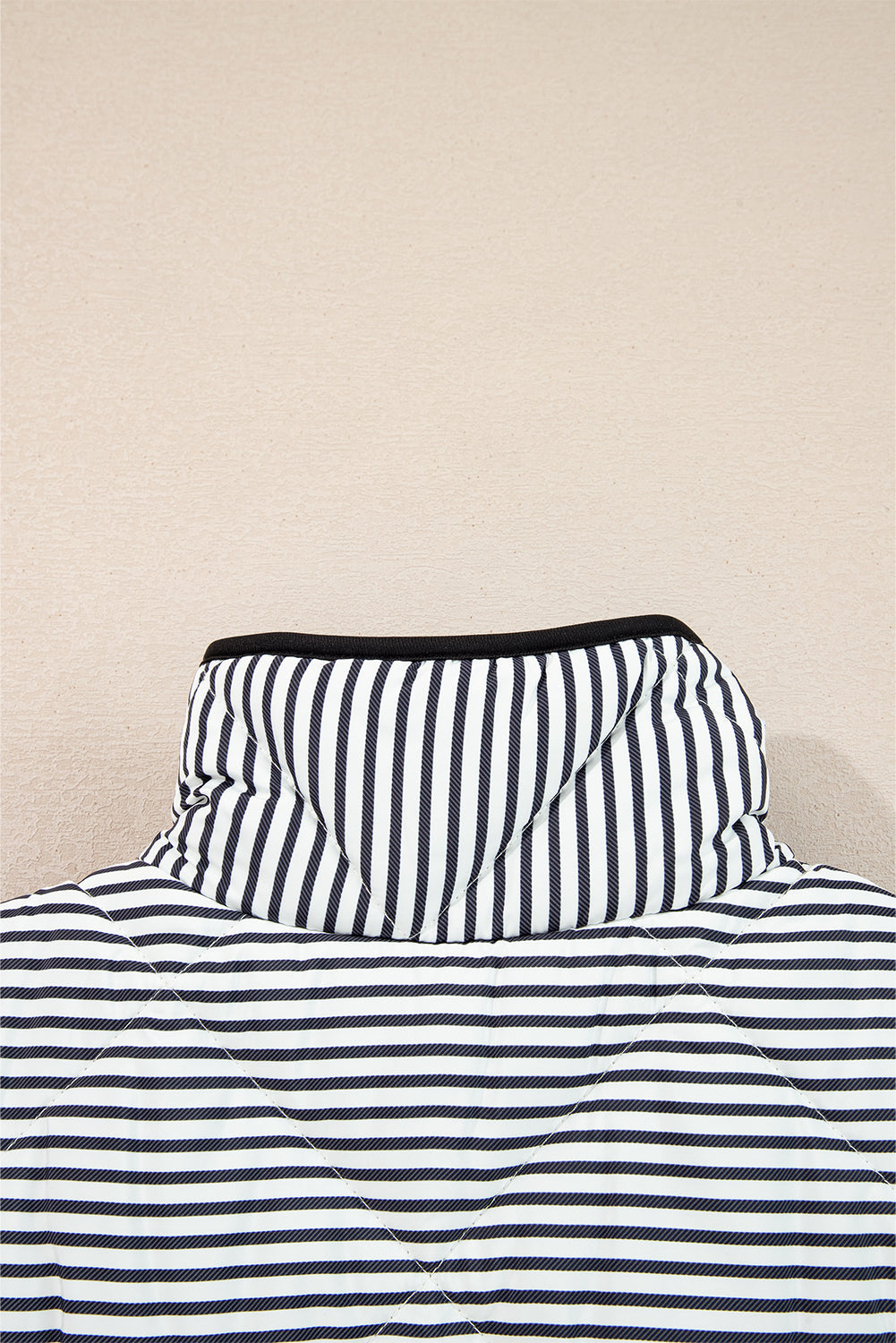 Brown Stripe Contrast Trim Snap Button Collared Vest - eAura